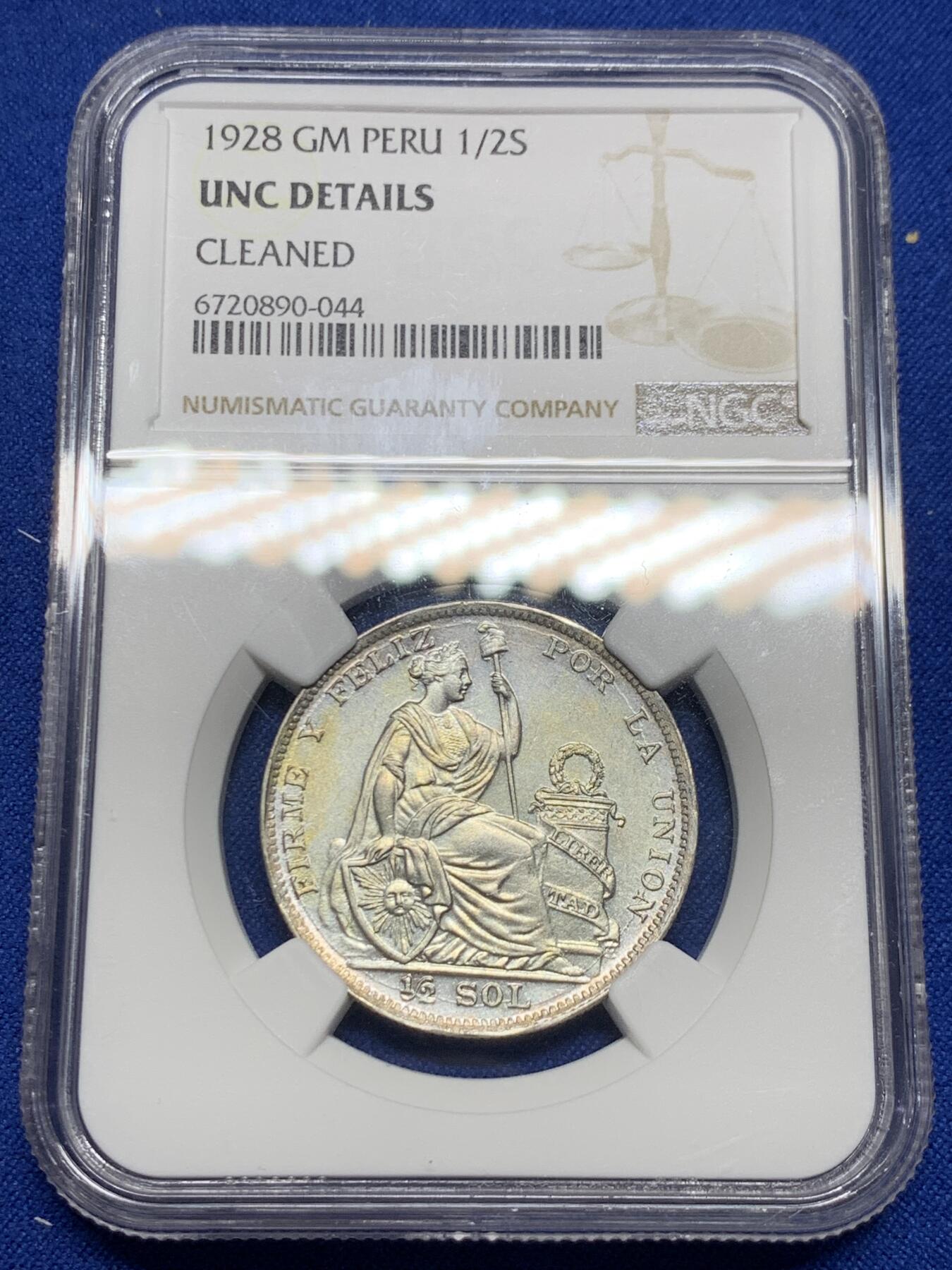 《竞宝斋》第277场- 周日，周一 2场连拍 （全场包邮） NGC UNCD 秘鲁1928年1/2坐洋