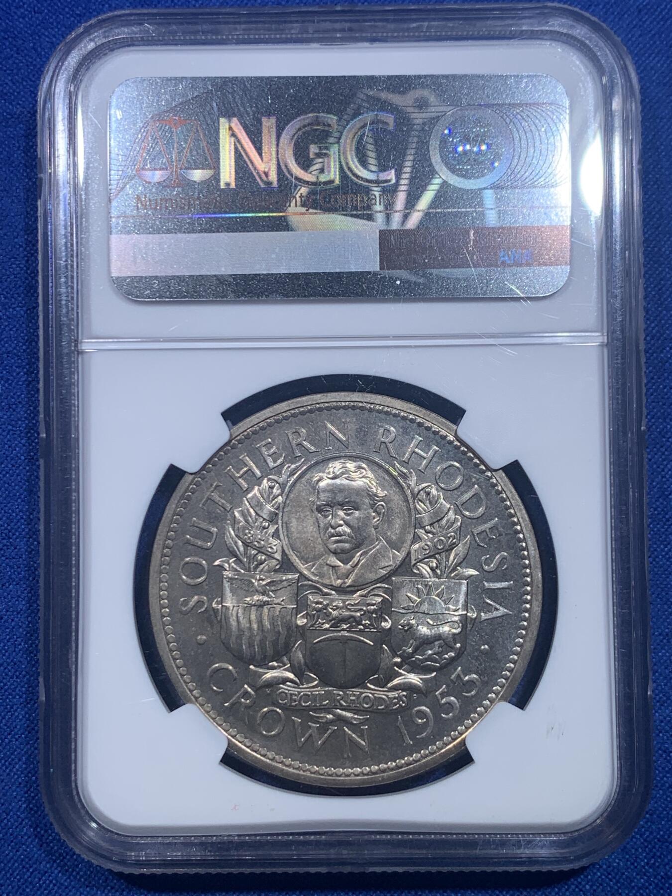 《竞宝斋》第277场- 周日，周一 2场连拍 （全场包邮） NGC PF62 南罗德西亚1953年大克朗银币