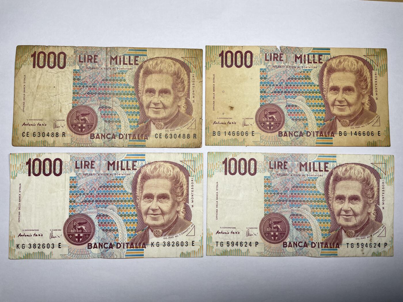 2024年集古藏今外币拍卖第八期-第10场—（总第80拍）-纸币专场，本场拍完结算发货，本期寄存的2-3天内完成发货，再进行下一期拍卖。 意大利1000元纸币四张