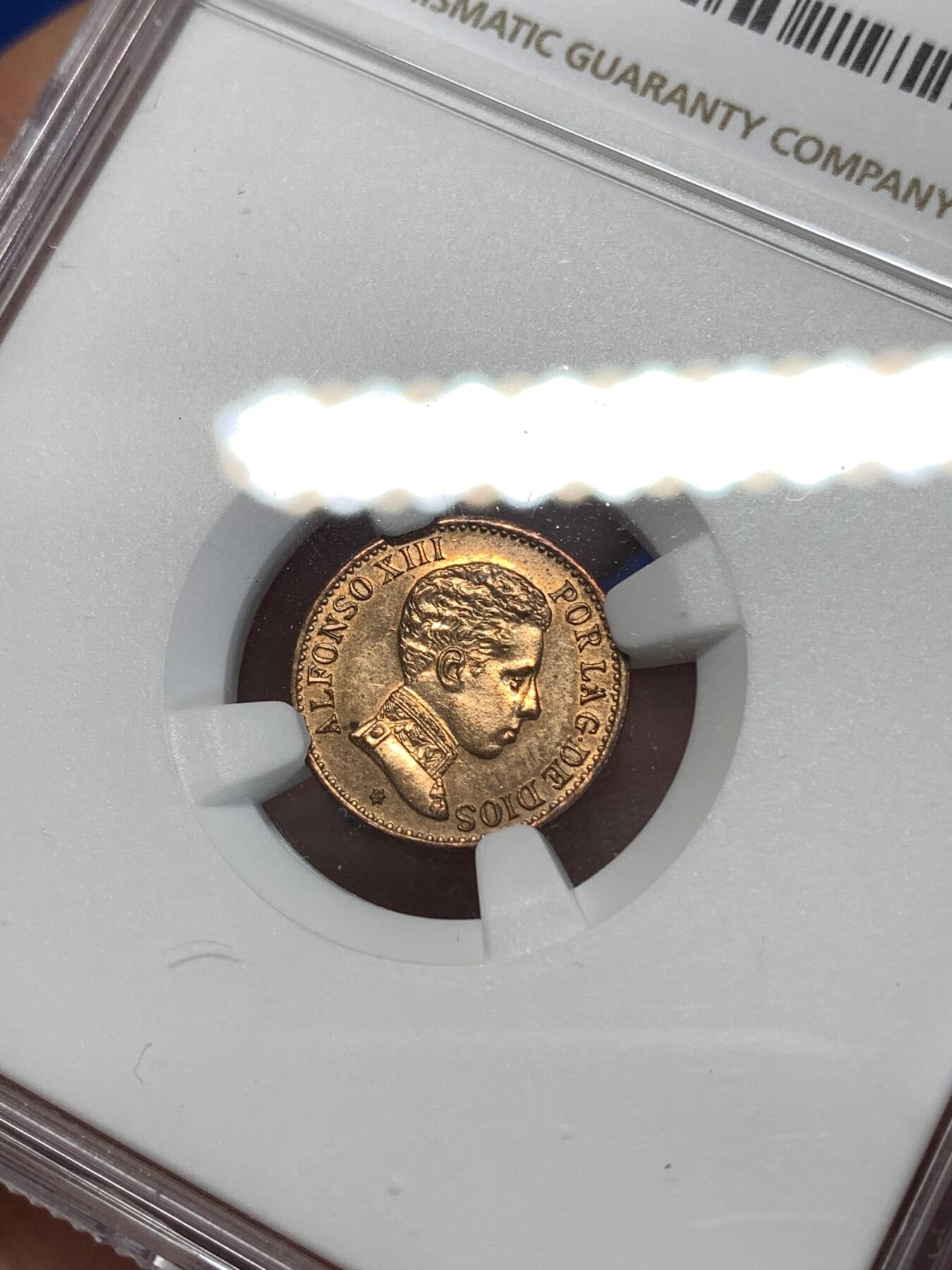 《竞宝斋》第277场- 周日，周一 2场连拍 （全场包邮） NGC UNCD 西班牙1906阿方索十三世1分铜币