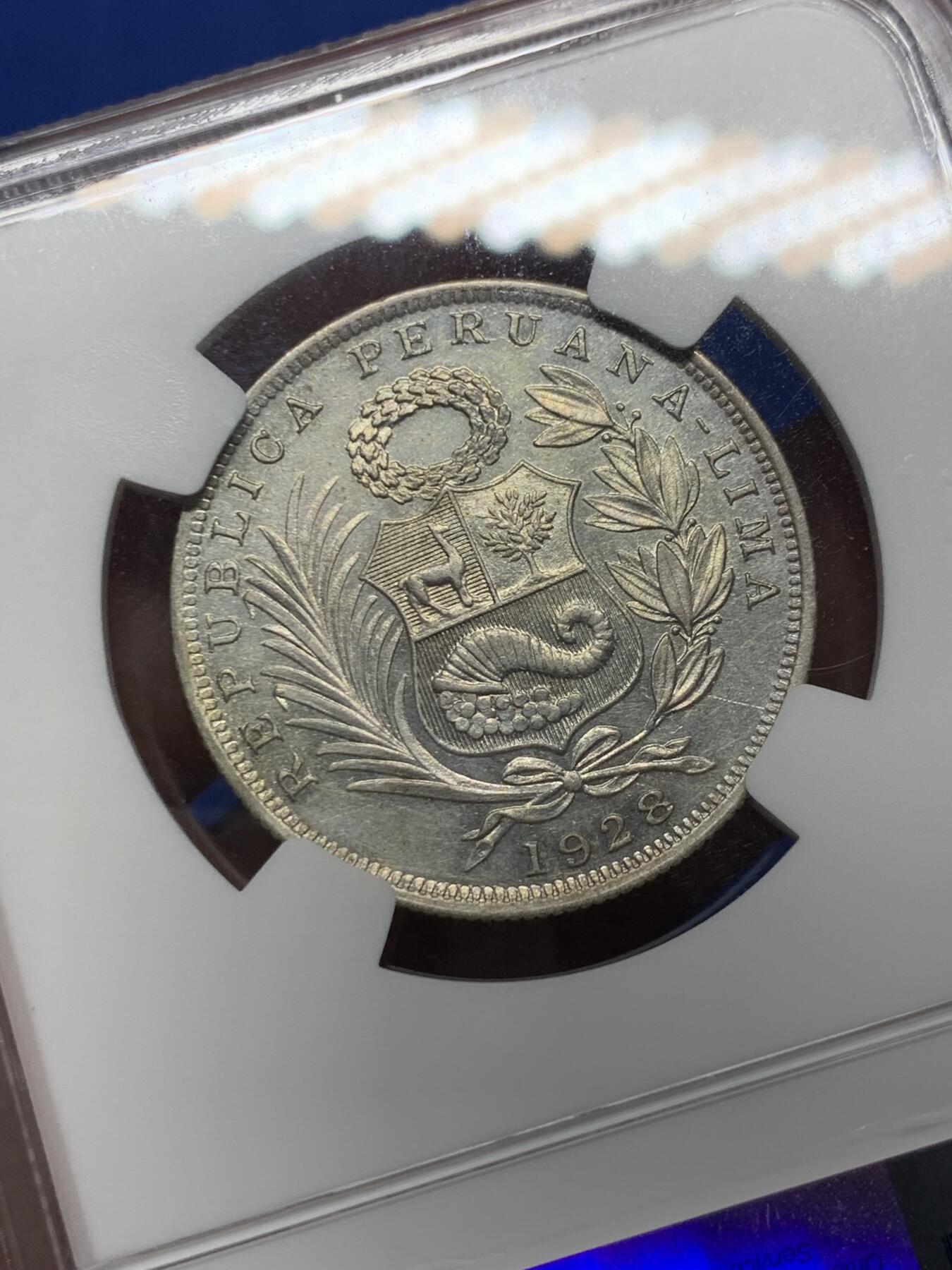 《竞宝斋》第277场- 周日，周一 2场连拍 （全场包邮） NGC UNCD 秘鲁1928年1/2坐洋