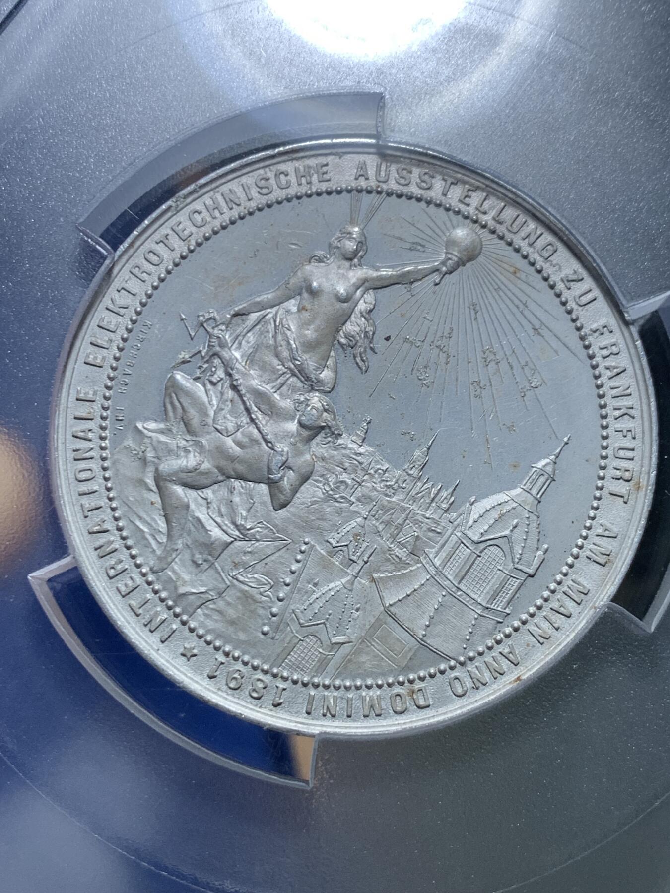 《竞宝斋》第277场- 周日，周一 2场连拍 （全场包邮） PCGS SP63 德国1891法兰克福铝章 PL底板高浮雕保存不易 PCGS大盒封装