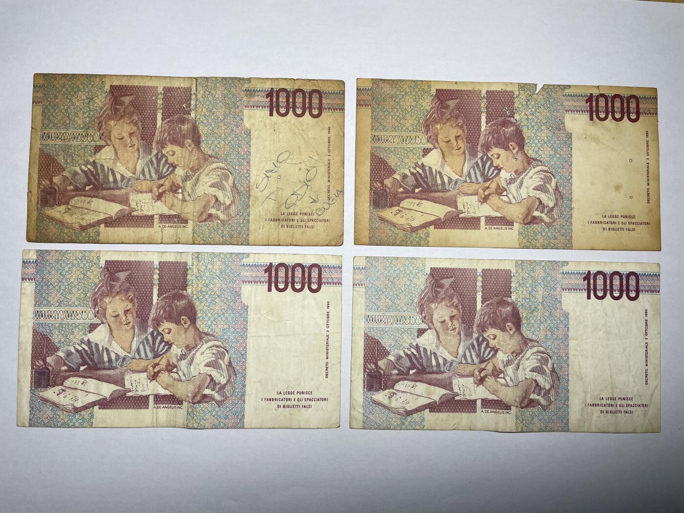 2024年集古藏今外币拍卖第八期-第10场—（总第80拍）-纸币专场，本场拍完结算发货，本期寄存的2-3天内完成发货，再进行下一期拍卖。 意大利1000元纸币四张