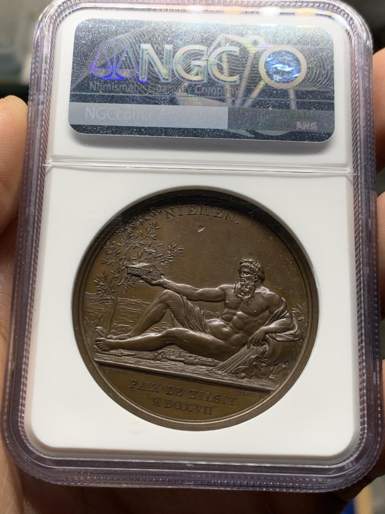 《竞宝斋》第277场- 周日，周一 2场连拍 （全场包邮） NGC MS63BN 法国 拿破仑一世 蒂尔西特和平 铜章  旨在纪念沙俄、普鲁士和法国之间的和平 非常少见的一款 迷人的状态