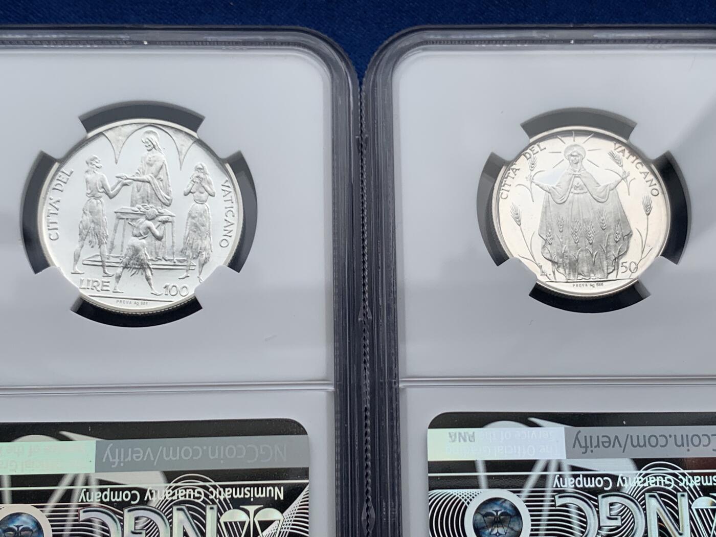 《竞宝斋》第277场- 周日，周一 2场连拍 （全场包邮） NGC PF65-67UC 梵蒂冈1968PROVA精制银样币 罗马造币厂，克书记载103套，实际难得一见。（2023年8月HA成交一套近似的1959年8枚套PROVA样币，成交价1920美金）。此套8枚全部评为深度镜面UC级，且全套冠军分，极品带原盒（有损）。附赠该样币对应的同年份BU级流通套（主币为银币），市场价值160元，相对少见。