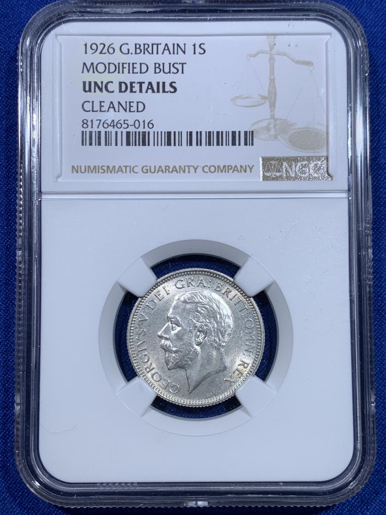 《竞宝斋》第277场- 周日，周一 2场连拍 （全场包邮） NGC UNCD 英国1926年乔五1先令银币