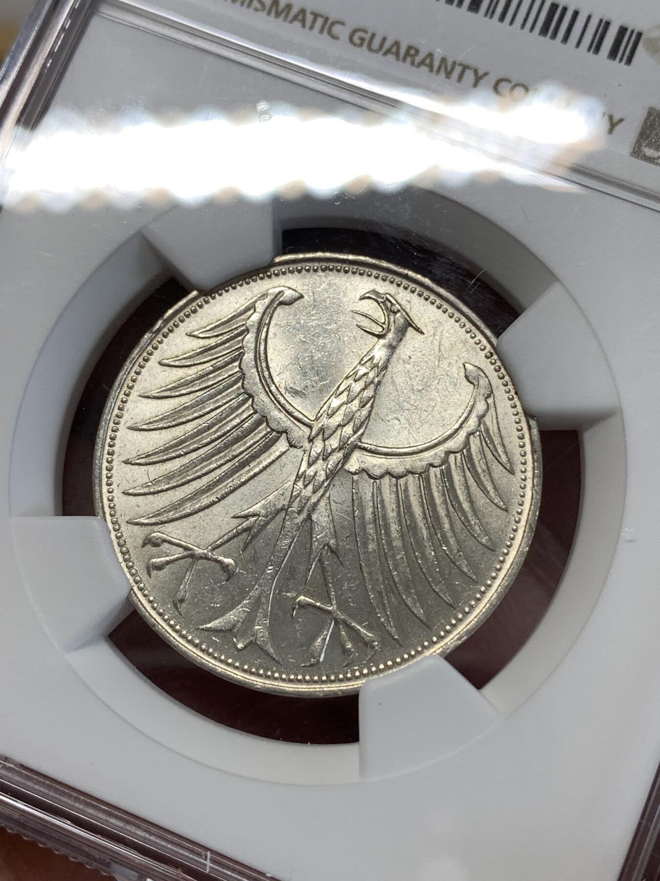 《竞宝斋》第277场- 周日，周一 2场连拍 （全场包邮） NGC MS61 德国1963年5马克银币 经典德国鹰设计