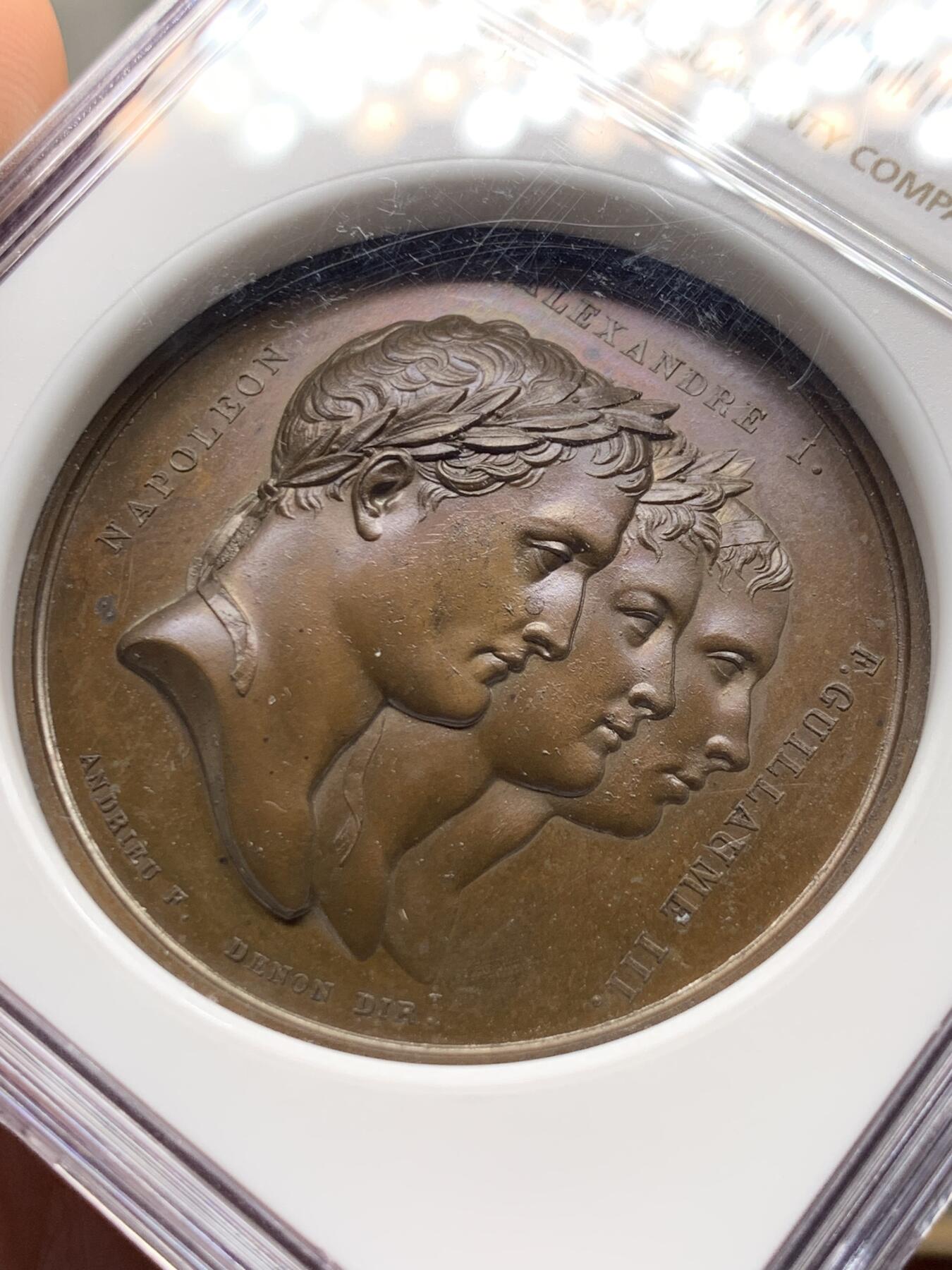 《竞宝斋》第277场- 周日，周一 2场连拍 （全场包邮） NGC MS63BN 法国 拿破仑一世 蒂尔西特和平 铜章  旨在纪念沙俄、普鲁士和法国之间的和平 非常少见的一款 迷人的状态