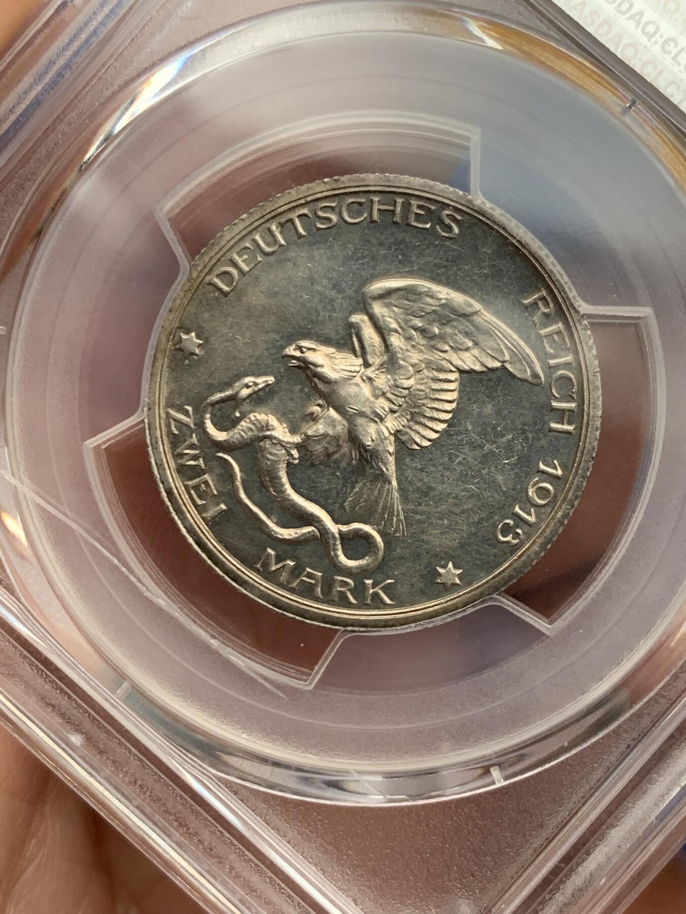 《竞宝斋》第277场- 周日，周一 2场连拍 （全场包邮） PCGS PR63CAM 德国1913年普鲁士战胜拿破仑2马克精制银币