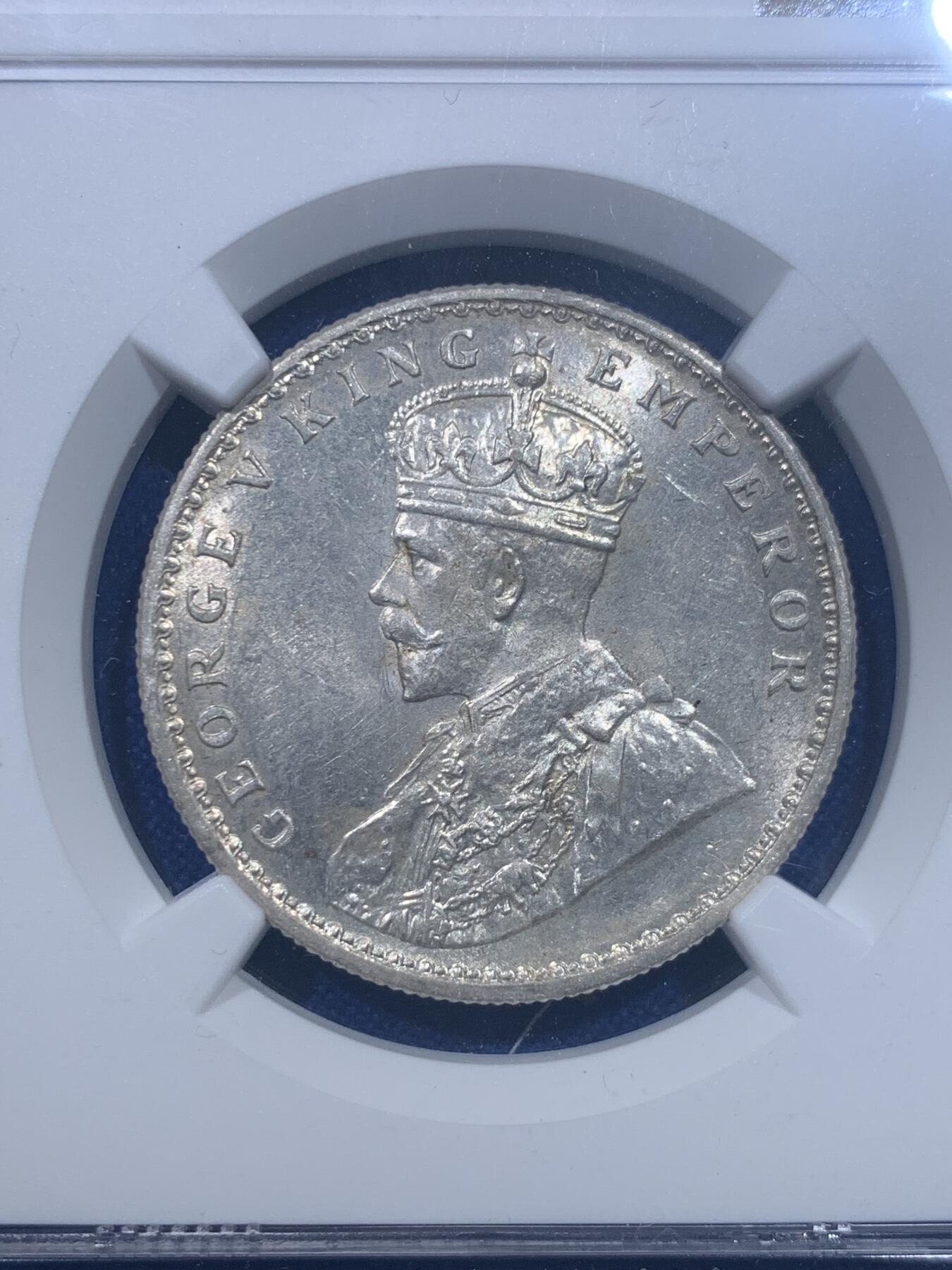 《竞宝斋》第277场- 周日，周一 2场连拍 （全场包邮） NGC MS61 英属印度 1917年 C版 乔五 1卢比银币