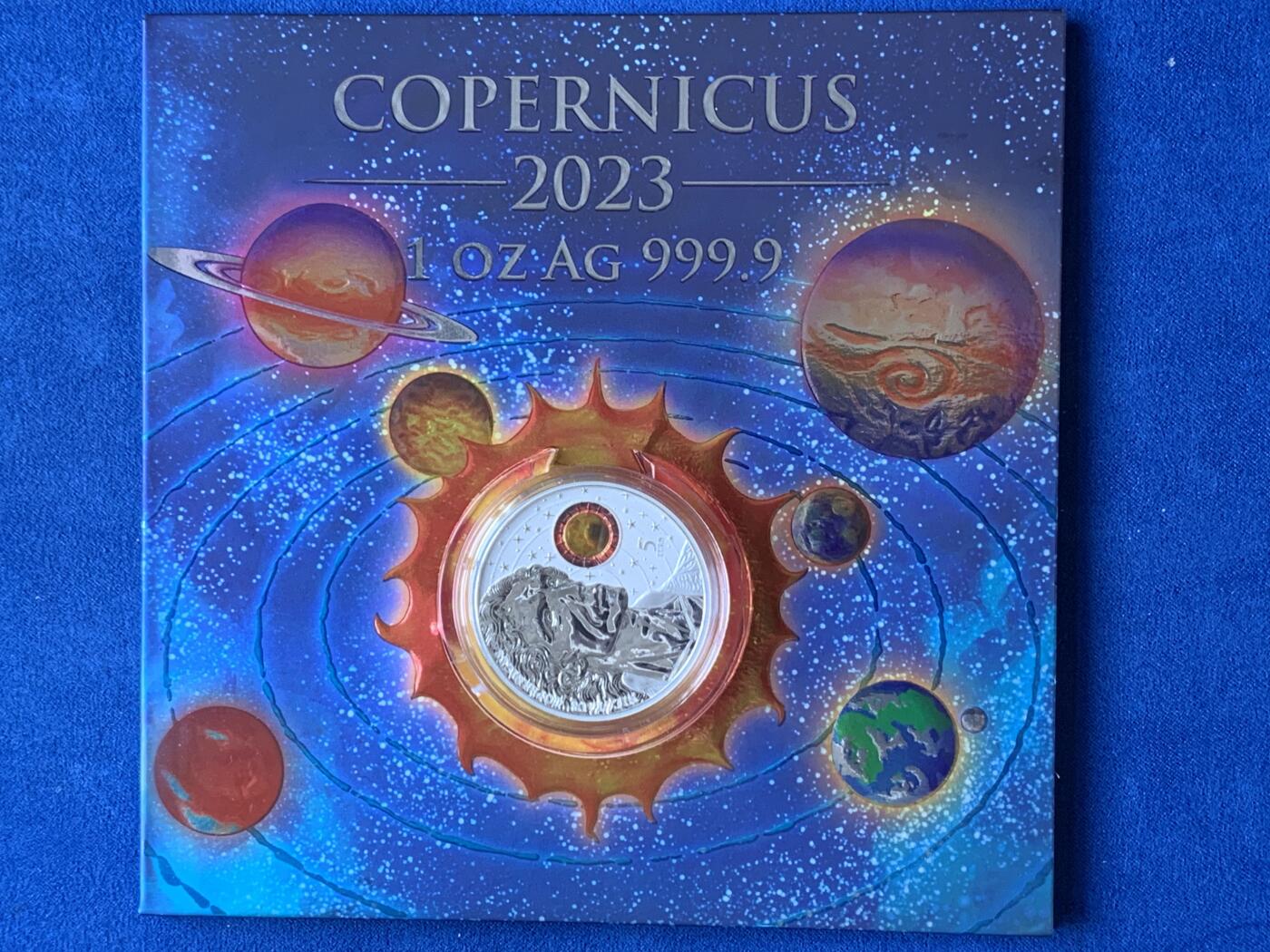 《竞宝斋》第277场- 周日，周一 2场连拍 （全场包邮） 马耳他2023年天文学家哥白尼诞辰550周年5欧彩银币 德国铸币厂代工 限量15000枚 卡册 精制币 1盎司 999银 38.61mm