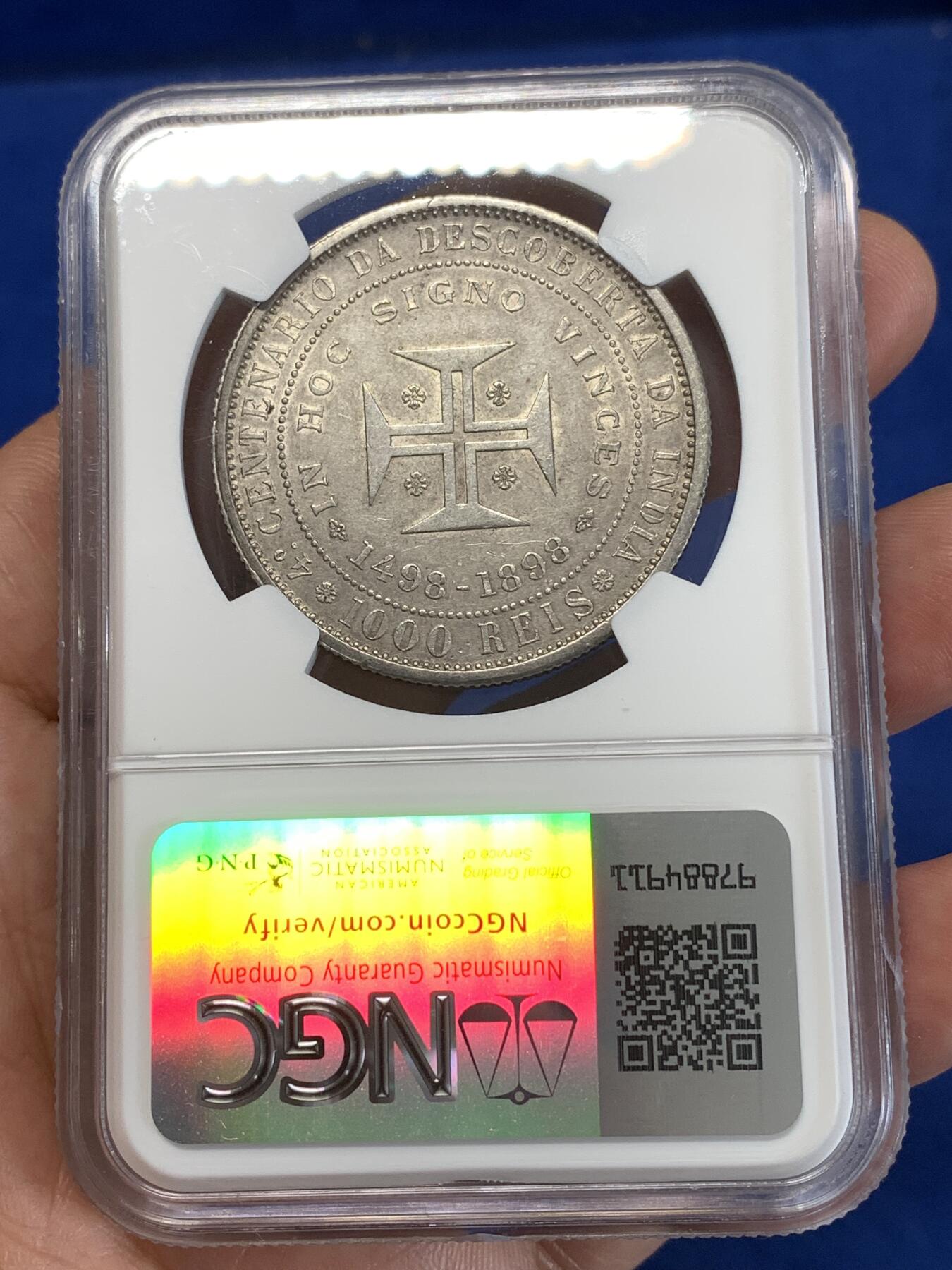 《竞宝斋》第277场- 周日，周一 2场连拍 （全场包邮） NGC AU53 葡萄牙1898年发现印度戎装版1000瑞斯银币