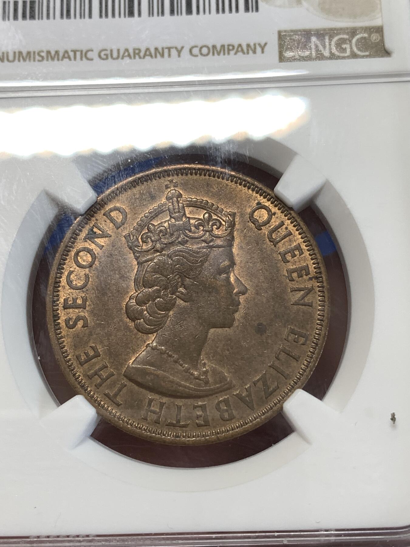 《竞宝斋》第277场- 周日，周一 2场连拍 （全场包邮） NGC MS63BN 英属泽西1945年伊丽莎白二世1/12先令铜币 伊丽莎白二世女王最早年份币 著名骡币