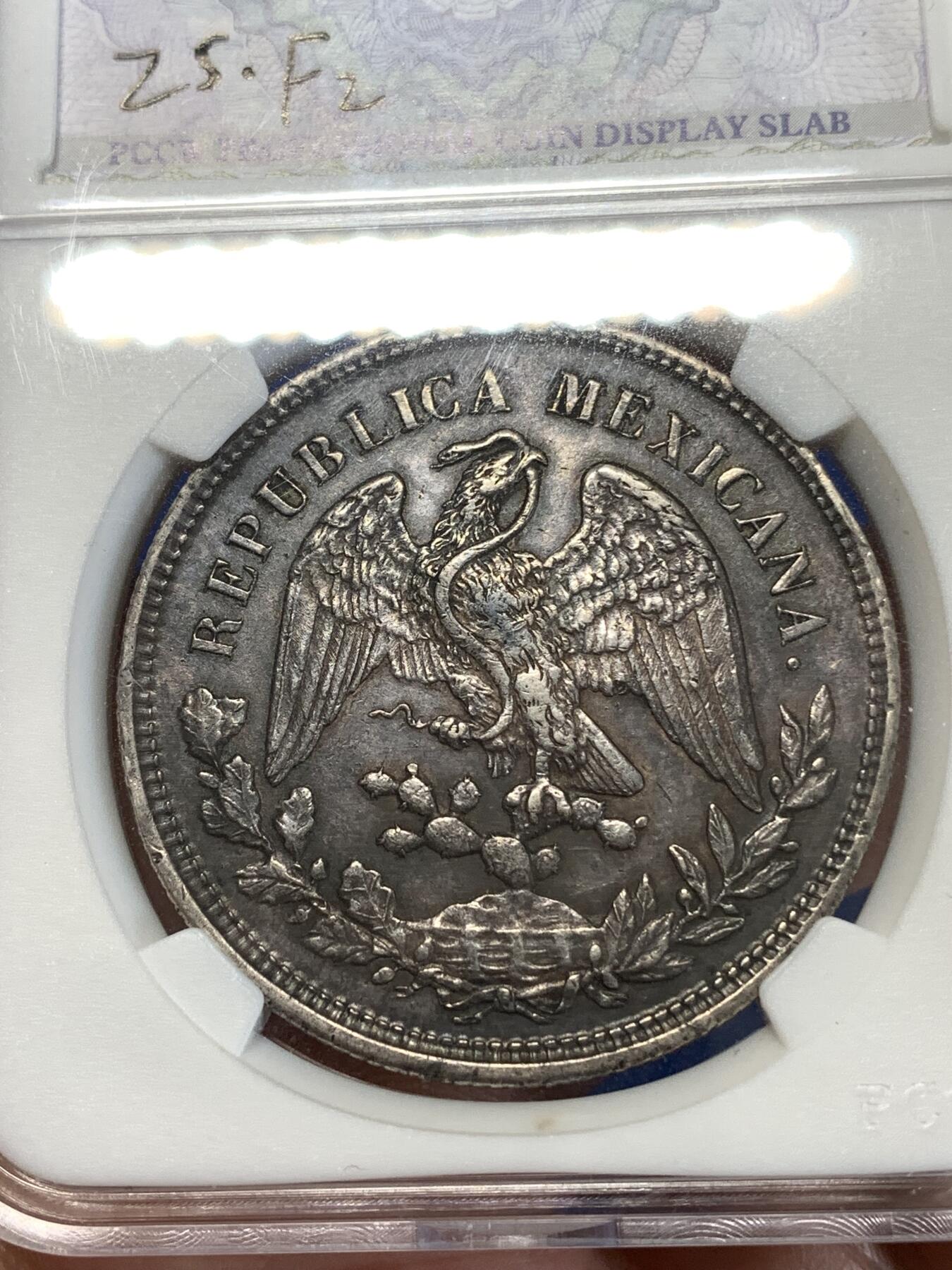 《竞宝斋》第277场- 周日，周一 2场连拍 （全场包邮） 1902年墨西哥直边鹰洋1比索 版别zs fz 原公博au拆盒 整体深打羽毛清晰 细节见图