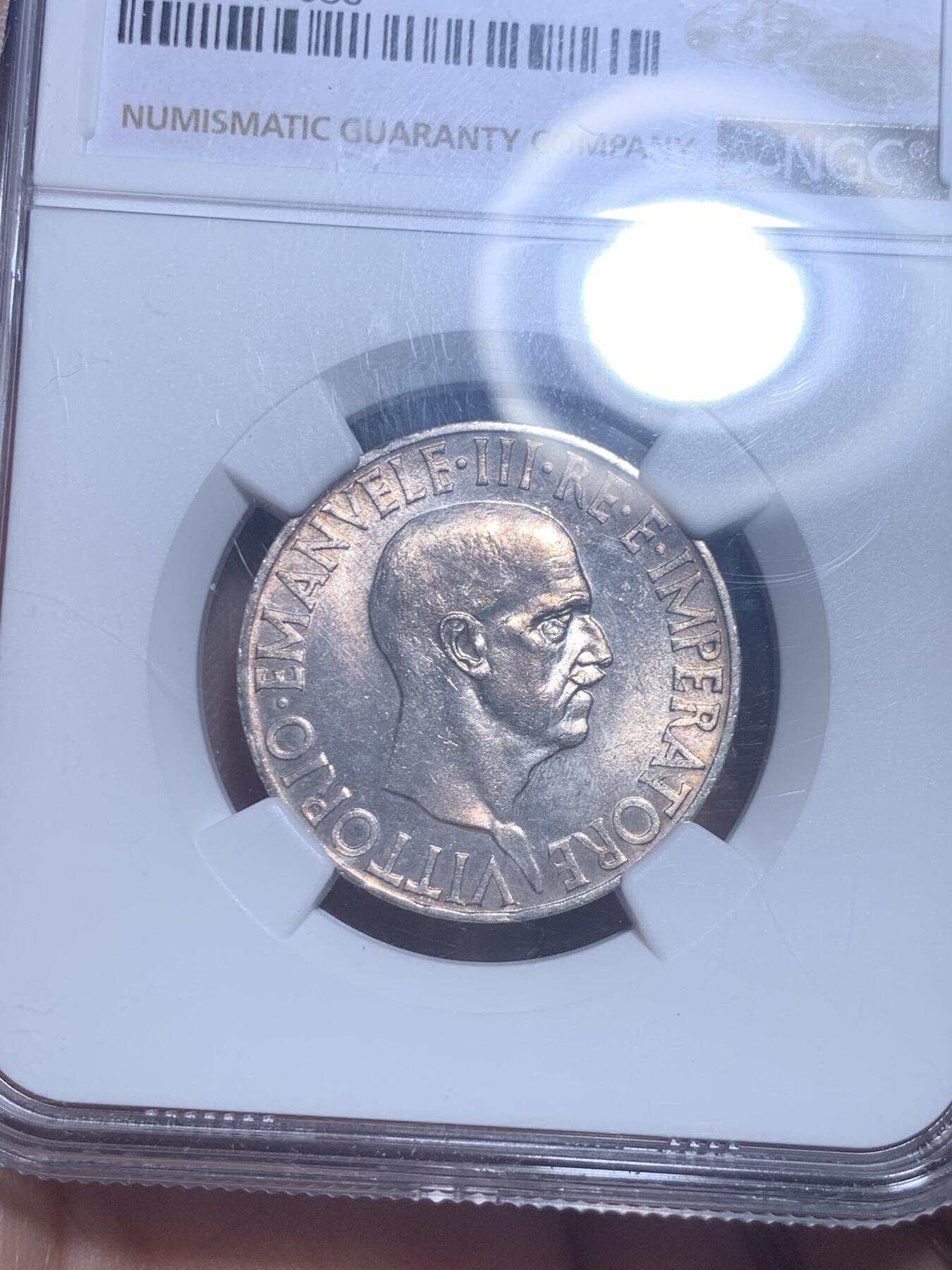 《竞宝斋》第277场- 周日，周一 2场连拍 （全场包邮） NGC MS62 意大利1936年10里拉银币 状态不错 低评