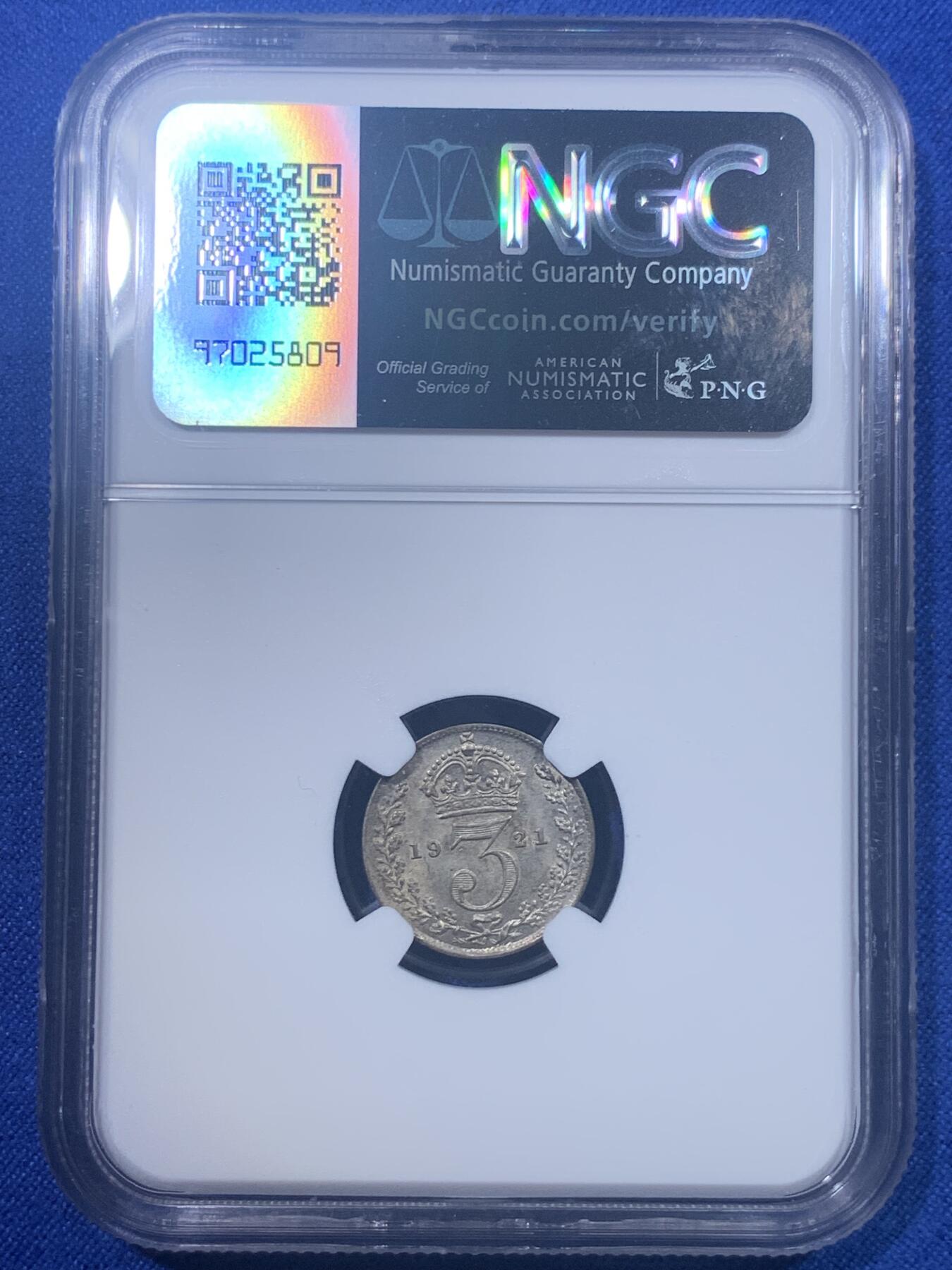 《竞宝斋》第277场- 周日，周一 2场连拍 （全场包邮） NGC MS65 英国1921年乔治五世3便士银币 亚军分 流通银币中的最小面值，作为日常流通中不可或缺的找零，保留着102年前刚从造币厂产出的品质，非常难得。