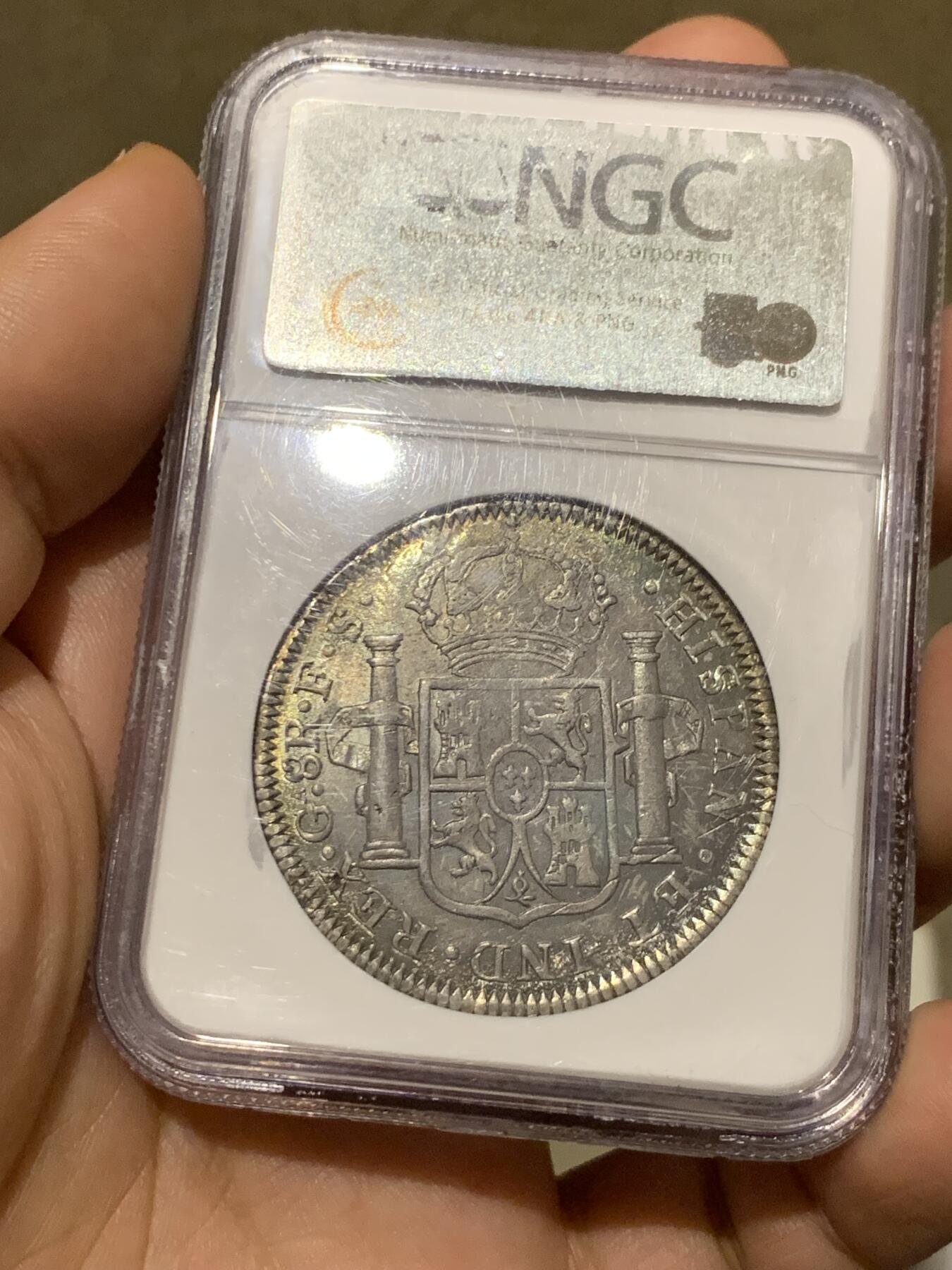 《竞宝斋》第277场- 周日，周一 2场连拍 （全场包邮） NGC MS62 1821年墨西哥内战时期费七8R 内战版好品较少 五彩包浆老盒严评