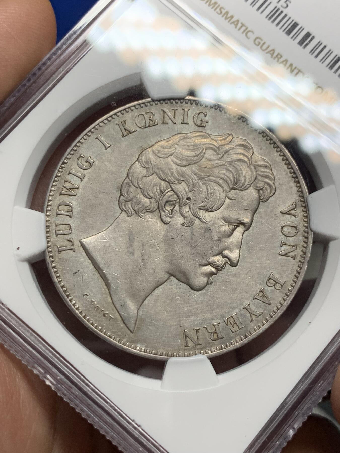 《竞宝斋》第277场- 周日，周一 2场连拍 （全场包邮） NGC MS61 德国 1847 巴伐利亚 历史2泰勒 37克大银币，维尔茨堡尤里乌斯大主教，历史泰勒最难找的品种之一  不可错过