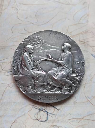 麦稀奇世界钱币展精品章牌第二十四期 - 法国新婚纪念章，roty作品，银质直径42mm