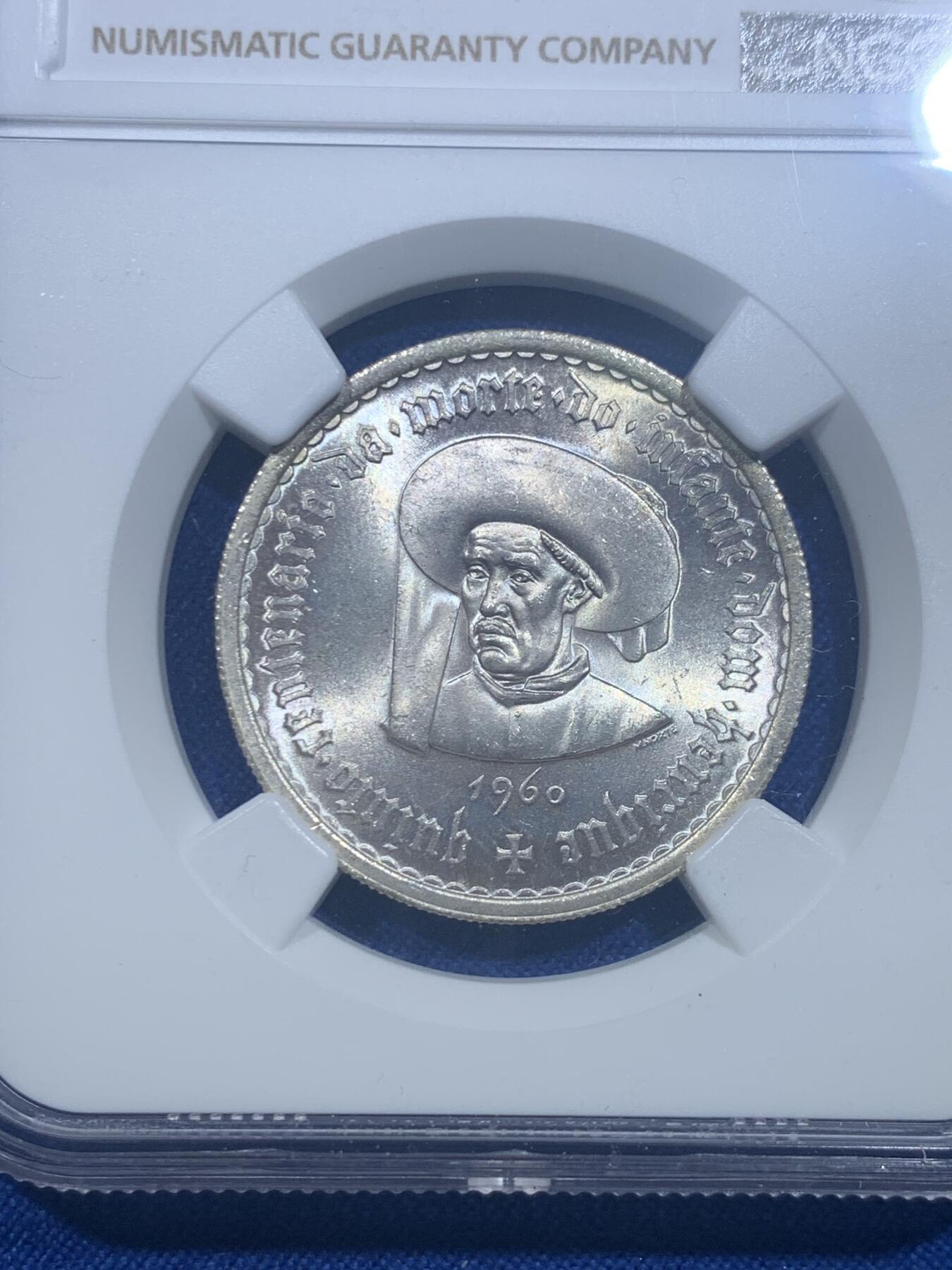 《竞宝斋》第277场- 周日，周一 2场连拍 （全场包邮） NGC MS65 葡萄牙1960年亨利王子500周年10埃斯库多银币