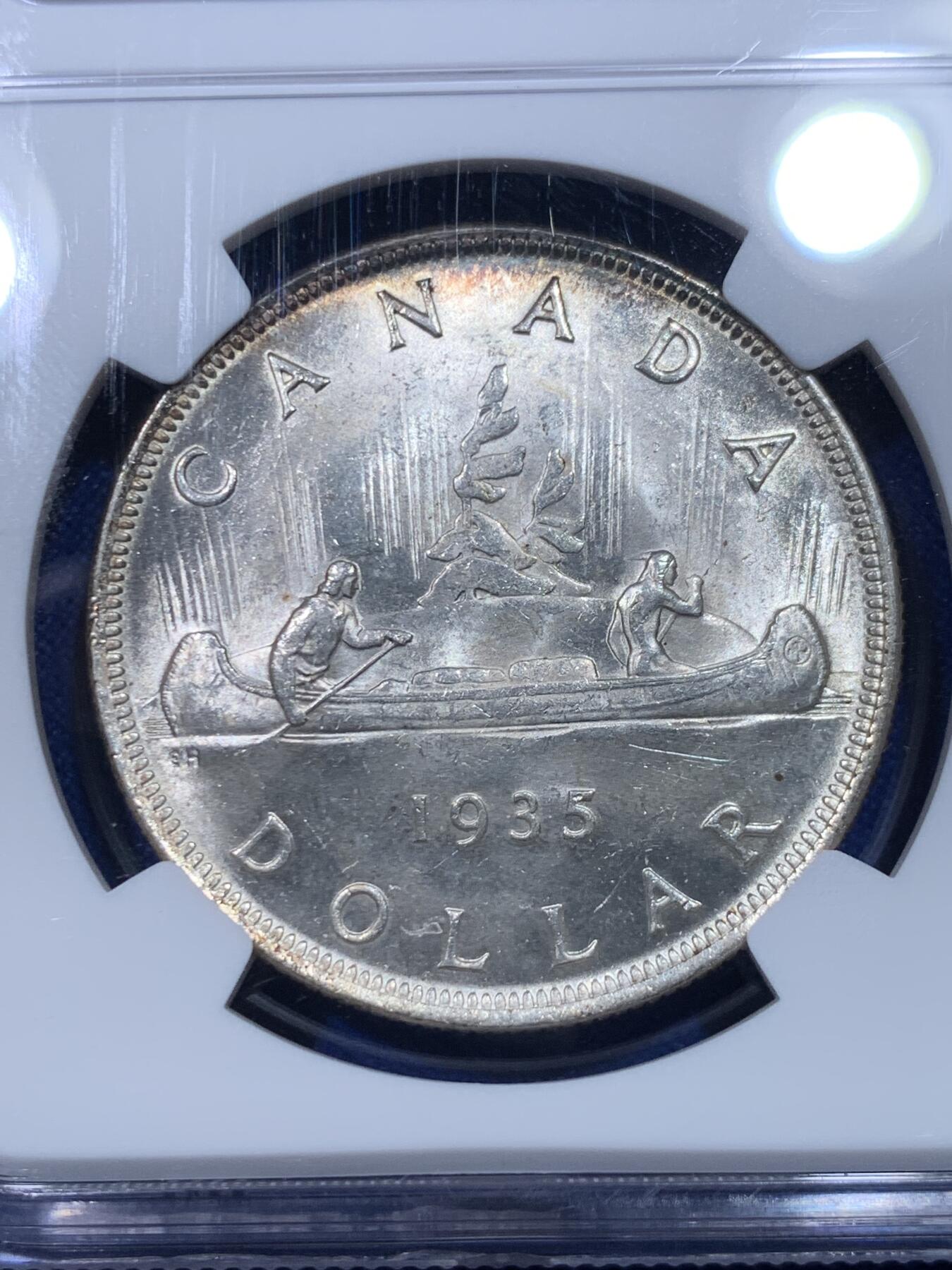 《竞宝斋》第277场- 周日，周一 2场连拍 （全场包邮） NGC MS64 加拿大1935年乔治五世1元银币