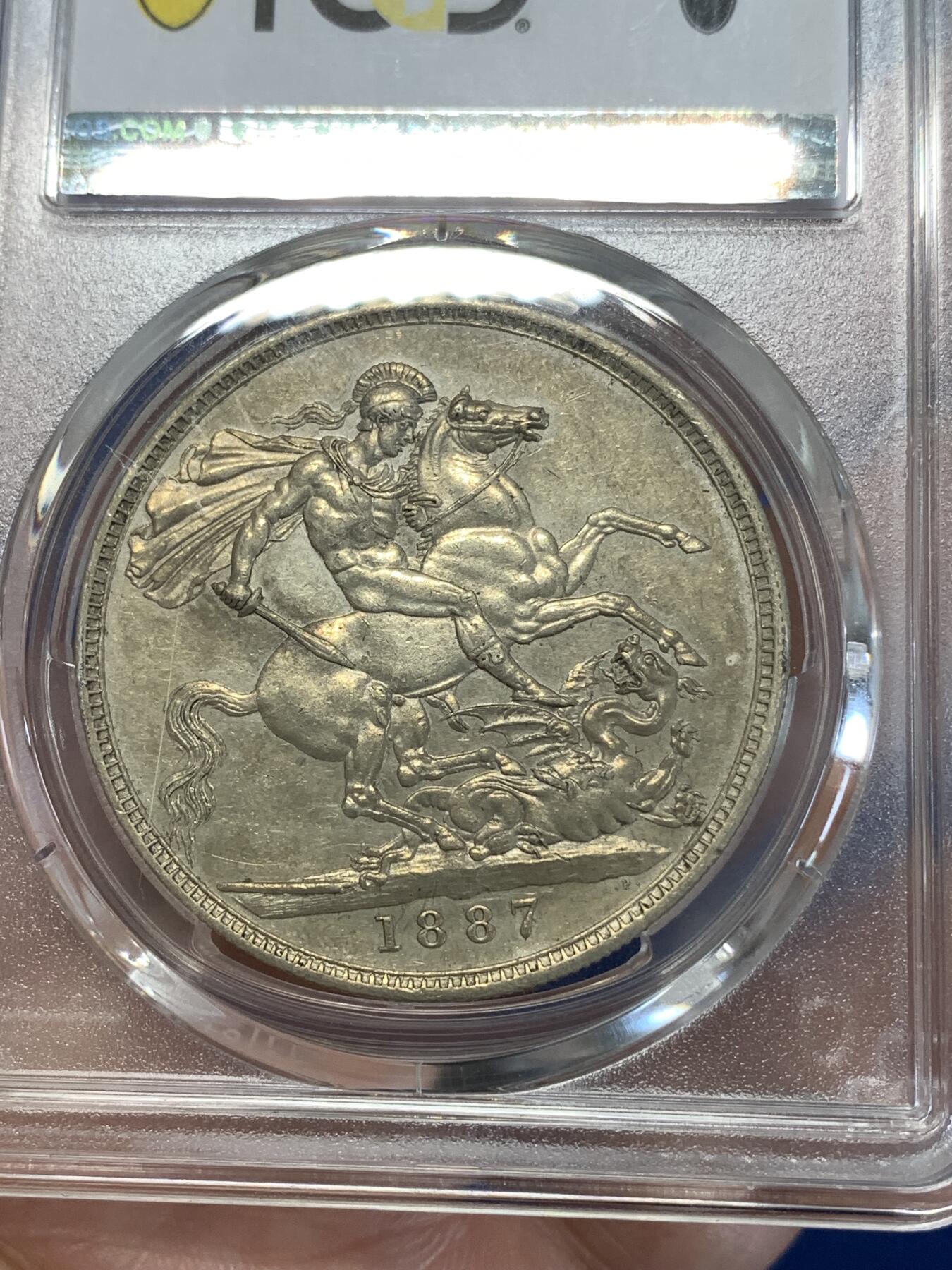 《竞宝斋》第277场- 周日，周一 2场连拍 （全场包邮） PCGS AU53 英国1887年披纱马剑克朗银币