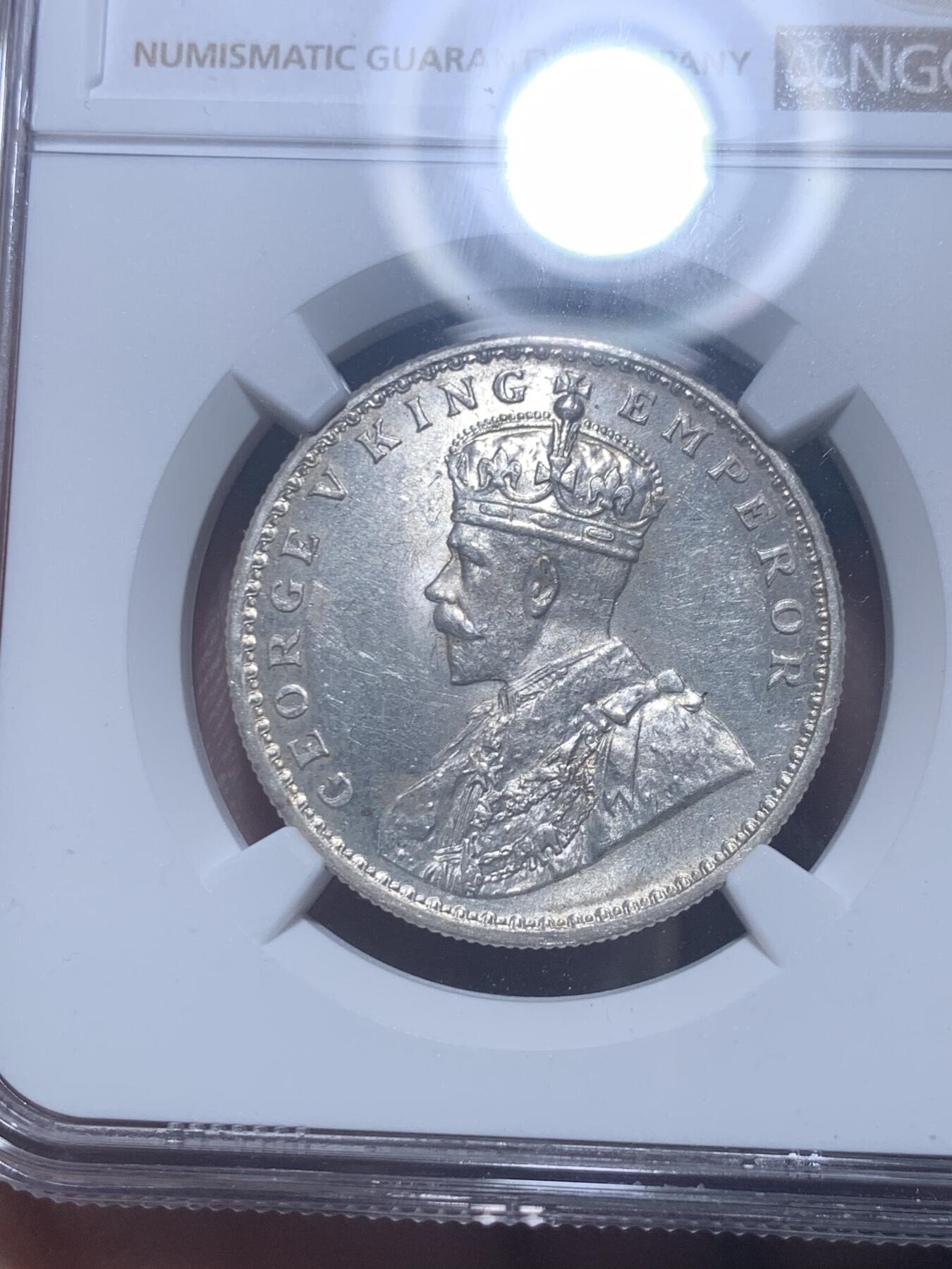 《竞宝斋》第277场- 周日，周一 2场连拍 （全场包邮） NGC MS61 英属印度 1917年 C版 乔五 1卢比银币