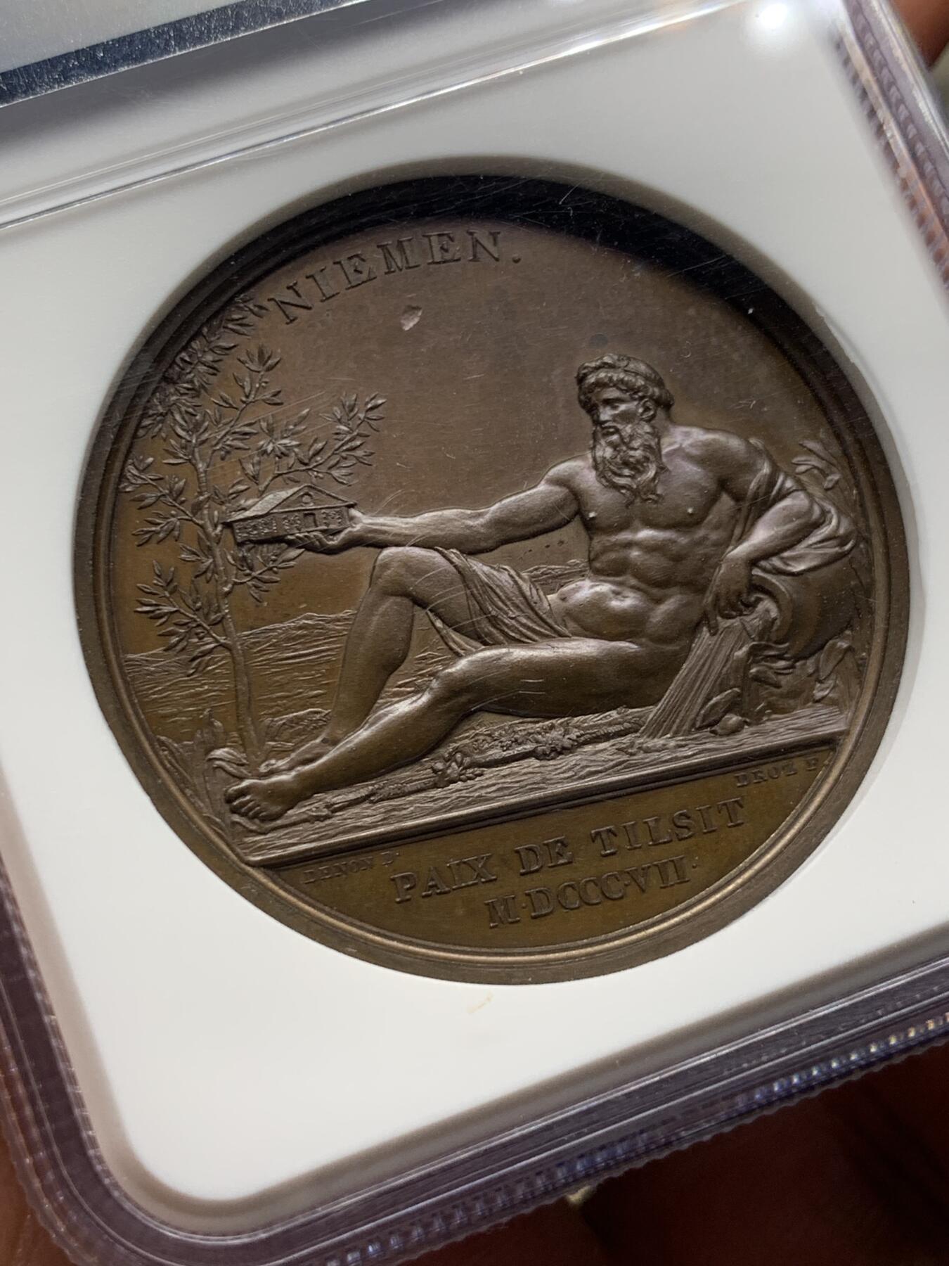 《竞宝斋》第277场- 周日，周一 2场连拍 （全场包邮） NGC MS63BN 法国 拿破仑一世 蒂尔西特和平 铜章  旨在纪念沙俄、普鲁士和法国之间的和平 非常少见的一款 迷人的状态