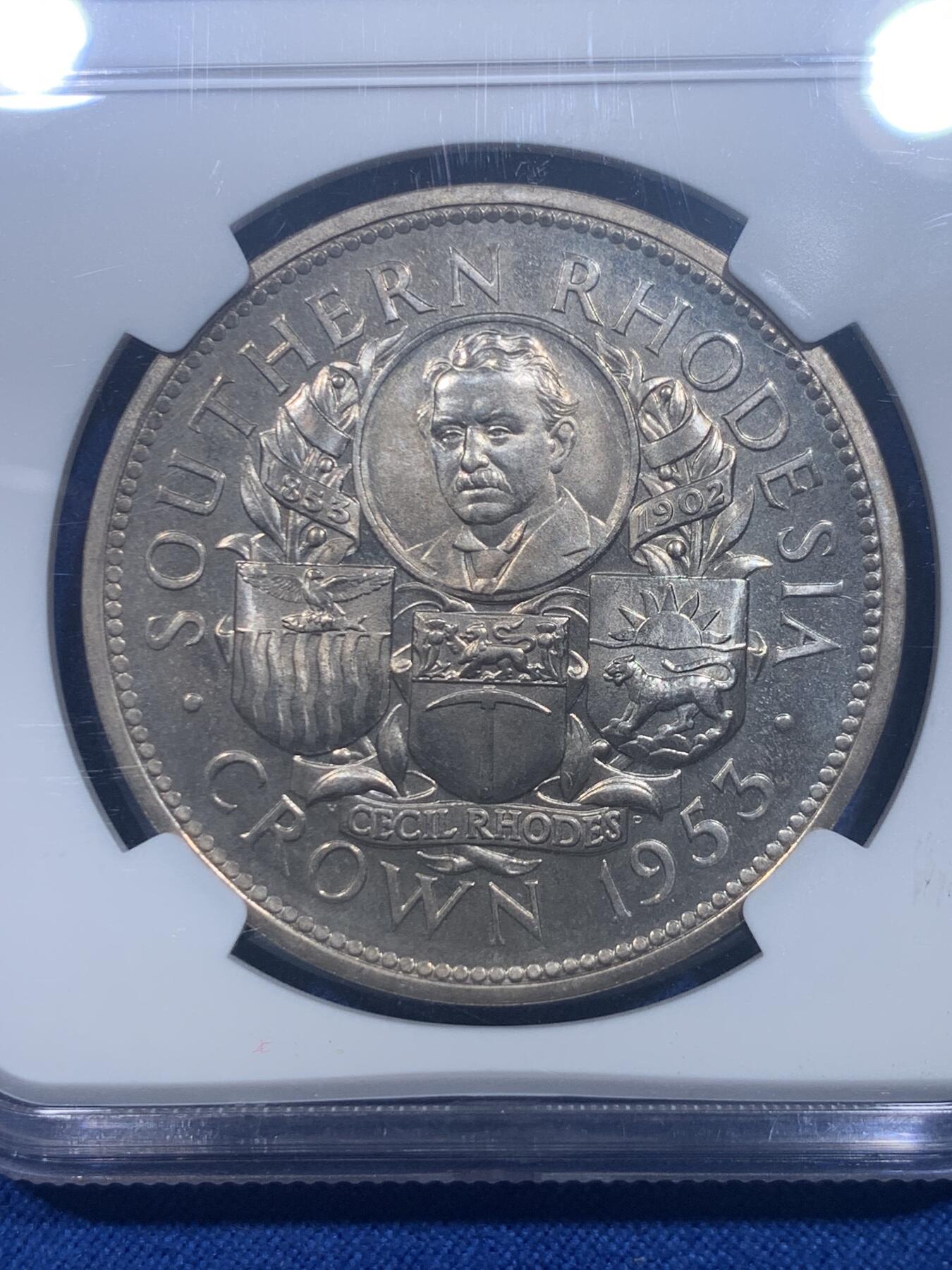 《竞宝斋》第277场- 周日，周一 2场连拍 （全场包邮） NGC PF62 南罗德西亚1953年大克朗银币