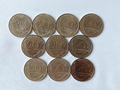 第一海外回流一元起拍收藏 散币专场 第95期 - 法国20分 10枚