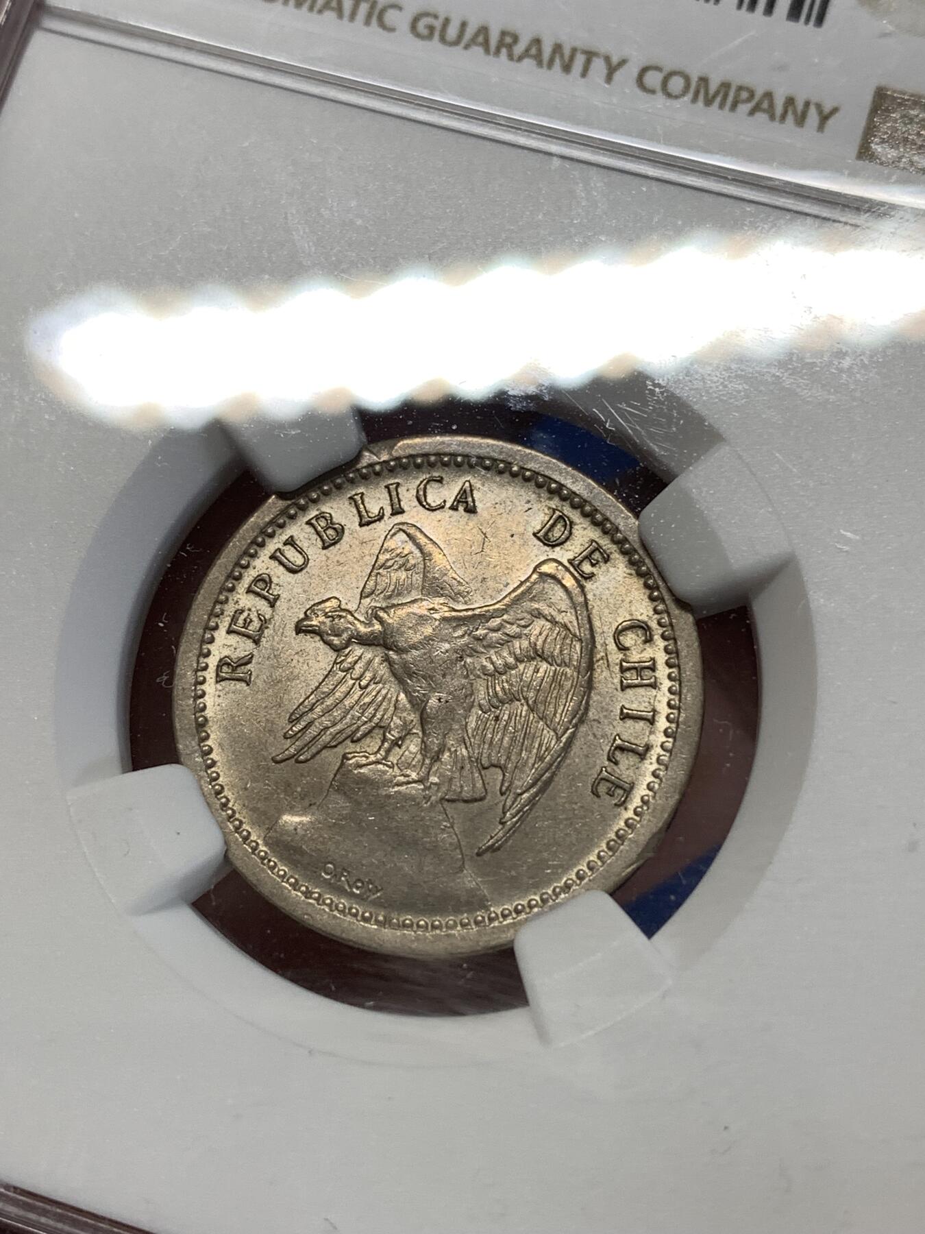 《竞宝斋》第277场- 周日，周一 2场连拍 （全场包邮） NGC MS63 1940智利20分 智利早期辅币挺少见的