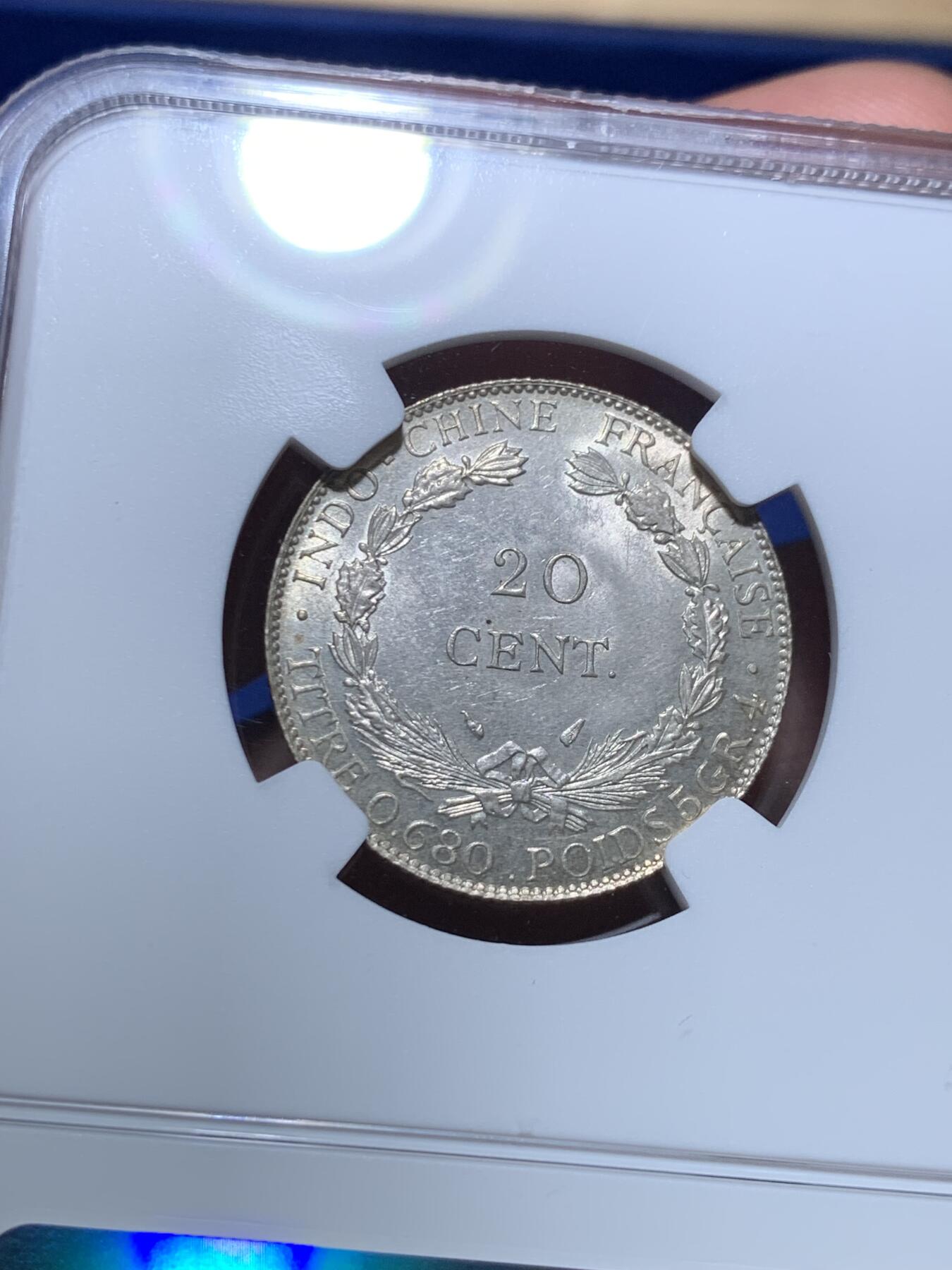 《竞宝斋》第277场- 周日，周一 2场连拍 （全场包邮） NGC MS64 法属印支 1937 坐人20分银币 低评好状态