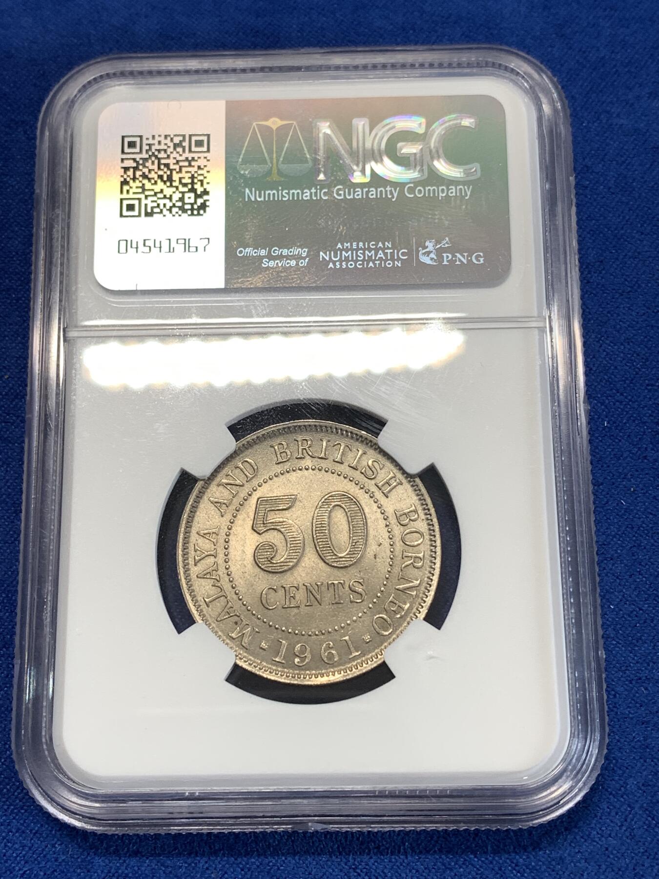 《竞宝斋》第277场- 周日，周一 2场连拍 （全场包邮） NGC MS65 1961马来亚50分 顶级品相 这枚64分的很多 上65的寥寥无几