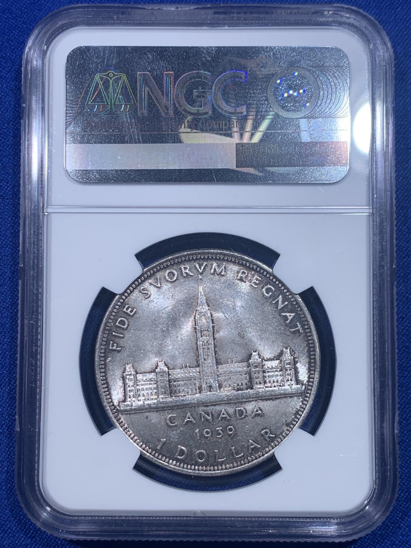 《竞宝斋》第277场- 周日，周一 2场连拍 （全场包邮） NGC MS62 加拿大1939年乔治六世1元银币