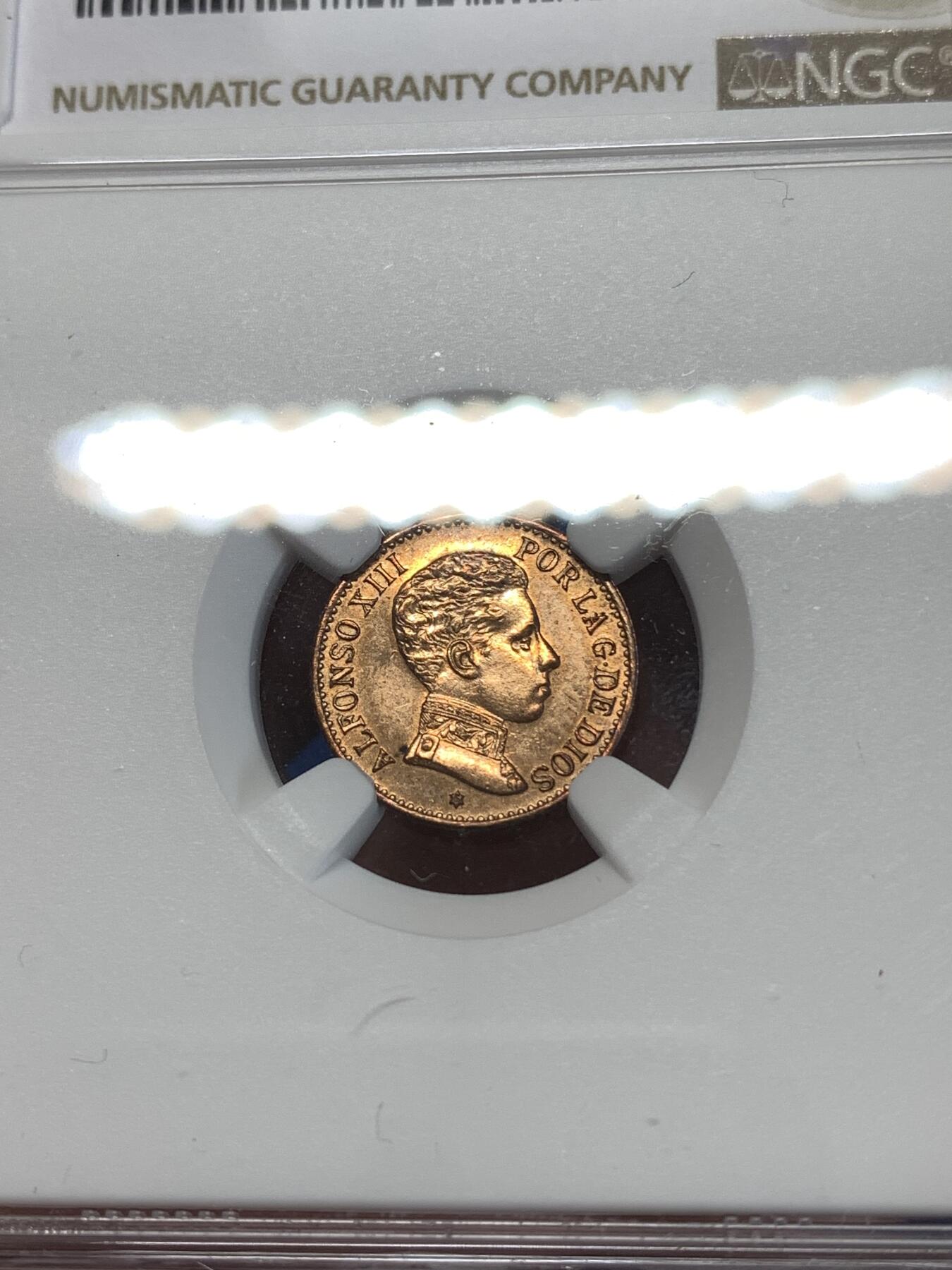 《竞宝斋》第277场- 周日，周一 2场连拍 （全场包邮） NGC UNCD 西班牙1906阿方索十三世1分铜币