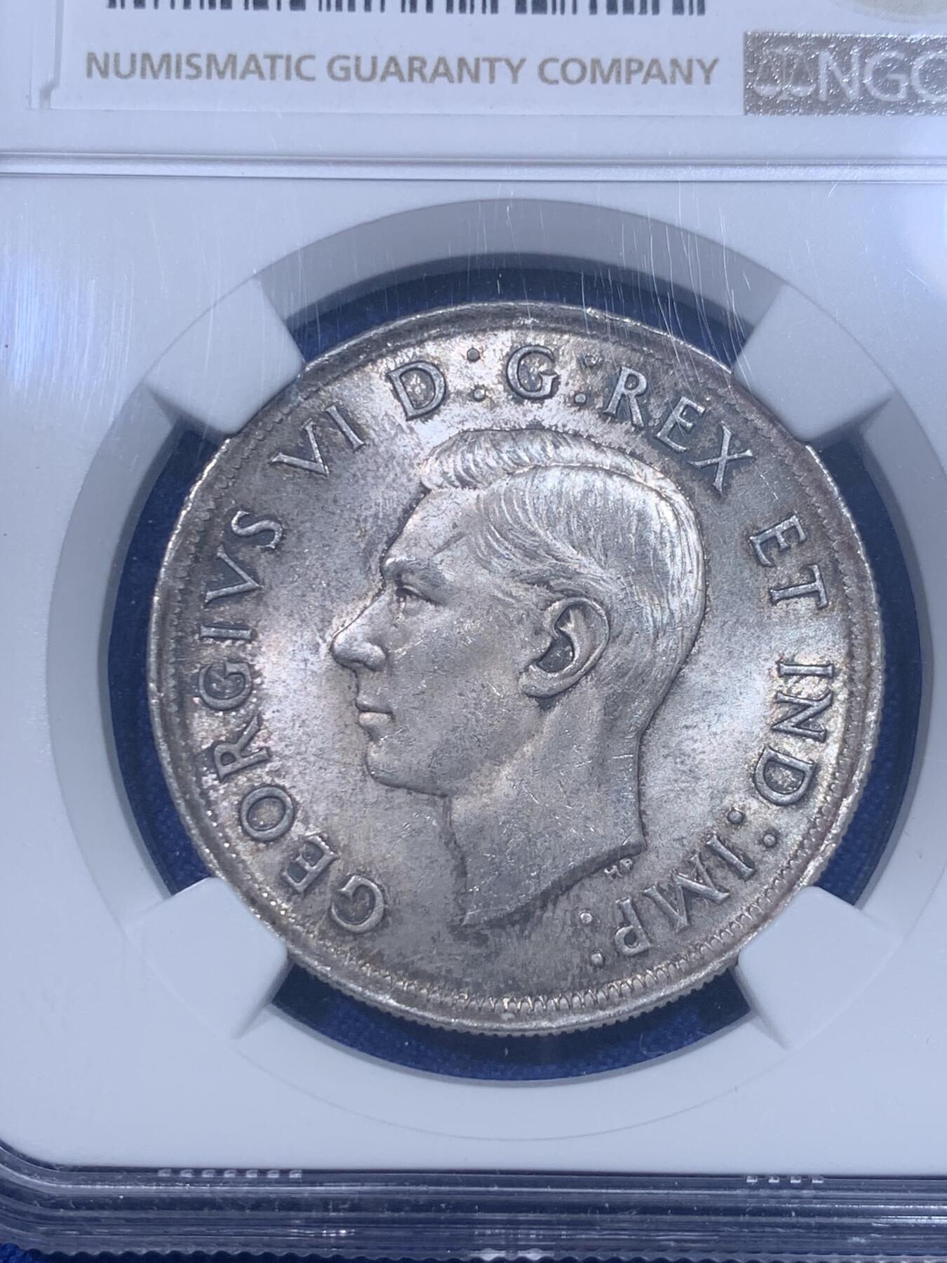 《竞宝斋》第277场- 周日，周一 2场连拍 （全场包邮） NGC MS62 加拿大1939年乔治六世1元银币