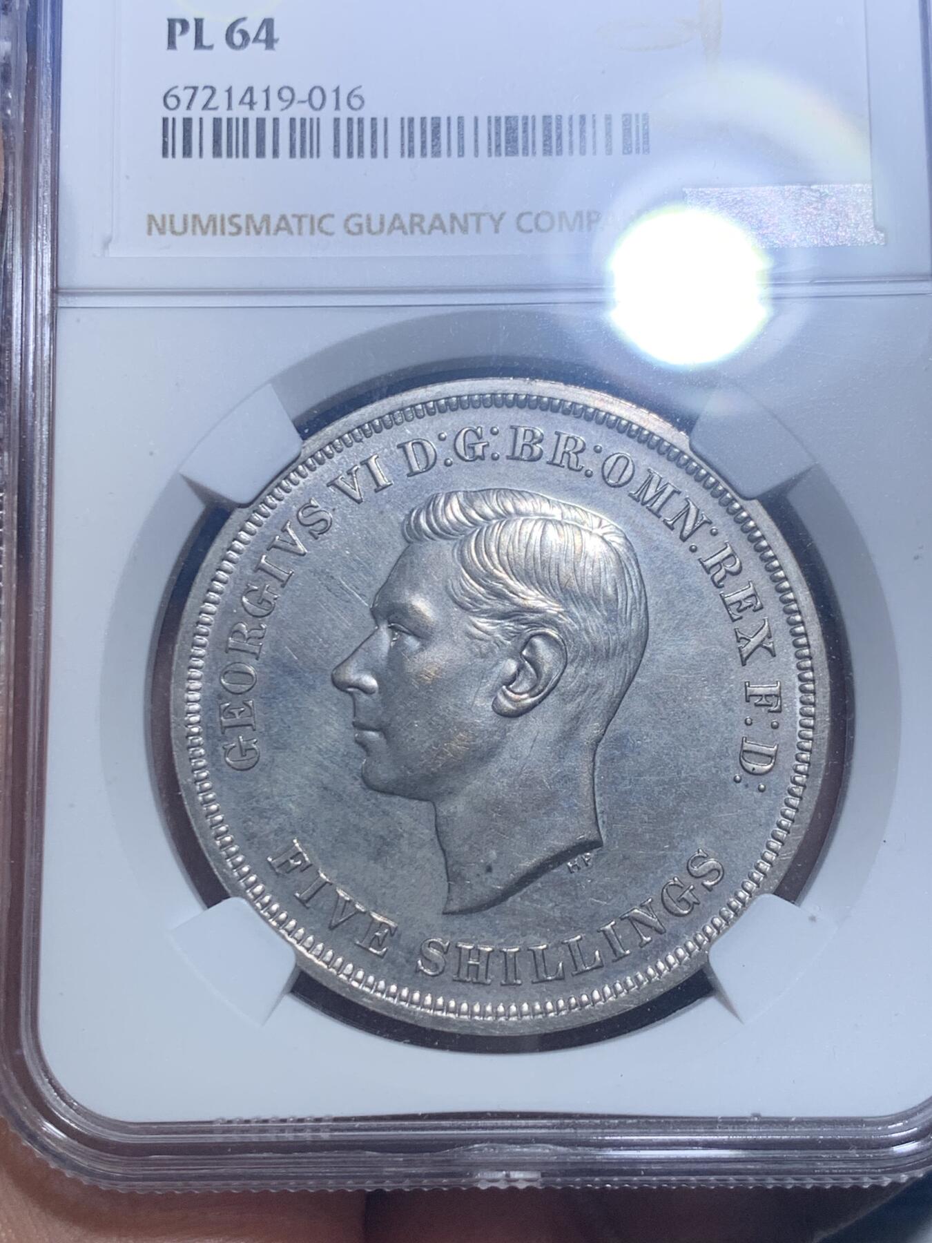 《竞宝斋》第277场- 周日，周一 2场连拍 （全场包邮） NGC PL64 英国1951年乔治六世克朗 最后的镍马剑