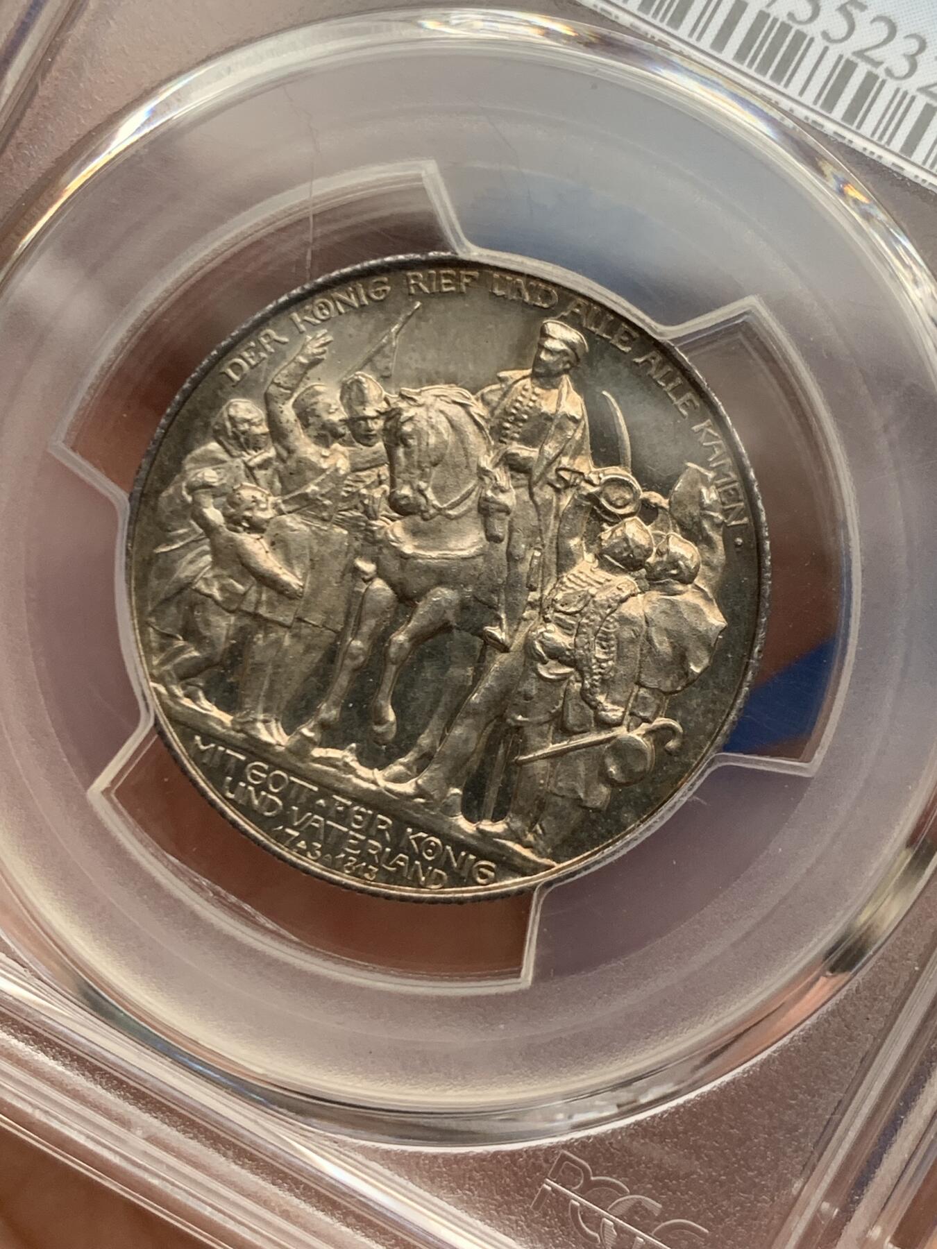 《竞宝斋》第277场- 周日，周一 2场连拍 （全场包邮） PCGS PR63CAM 德国1913年普鲁士战胜拿破仑2马克精制银币