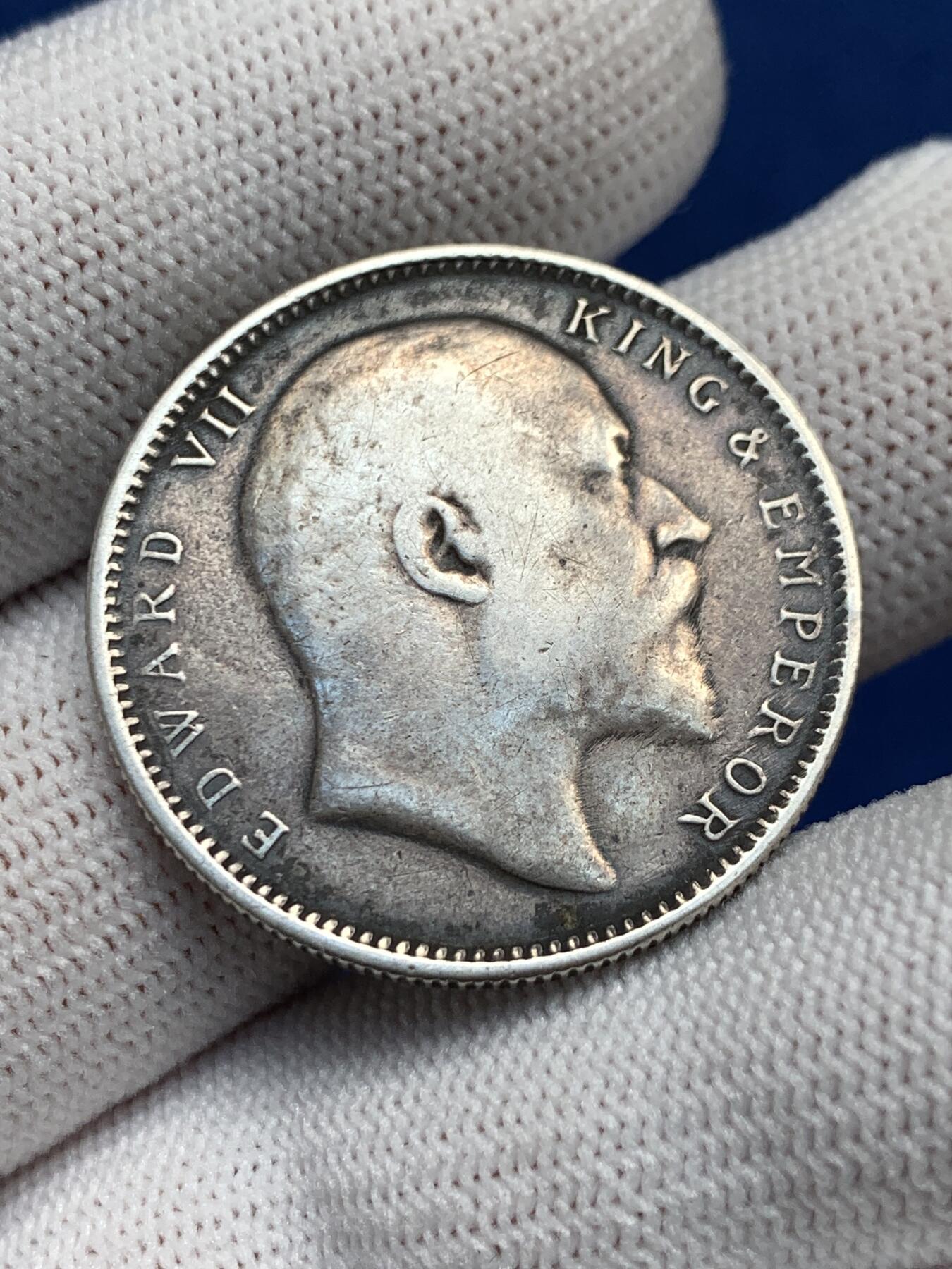 《竞宝斋》第277场- 周日，周一 2场连拍 （全场包邮） 英属印度1906年爱德华七世1卢比银币 深包浆