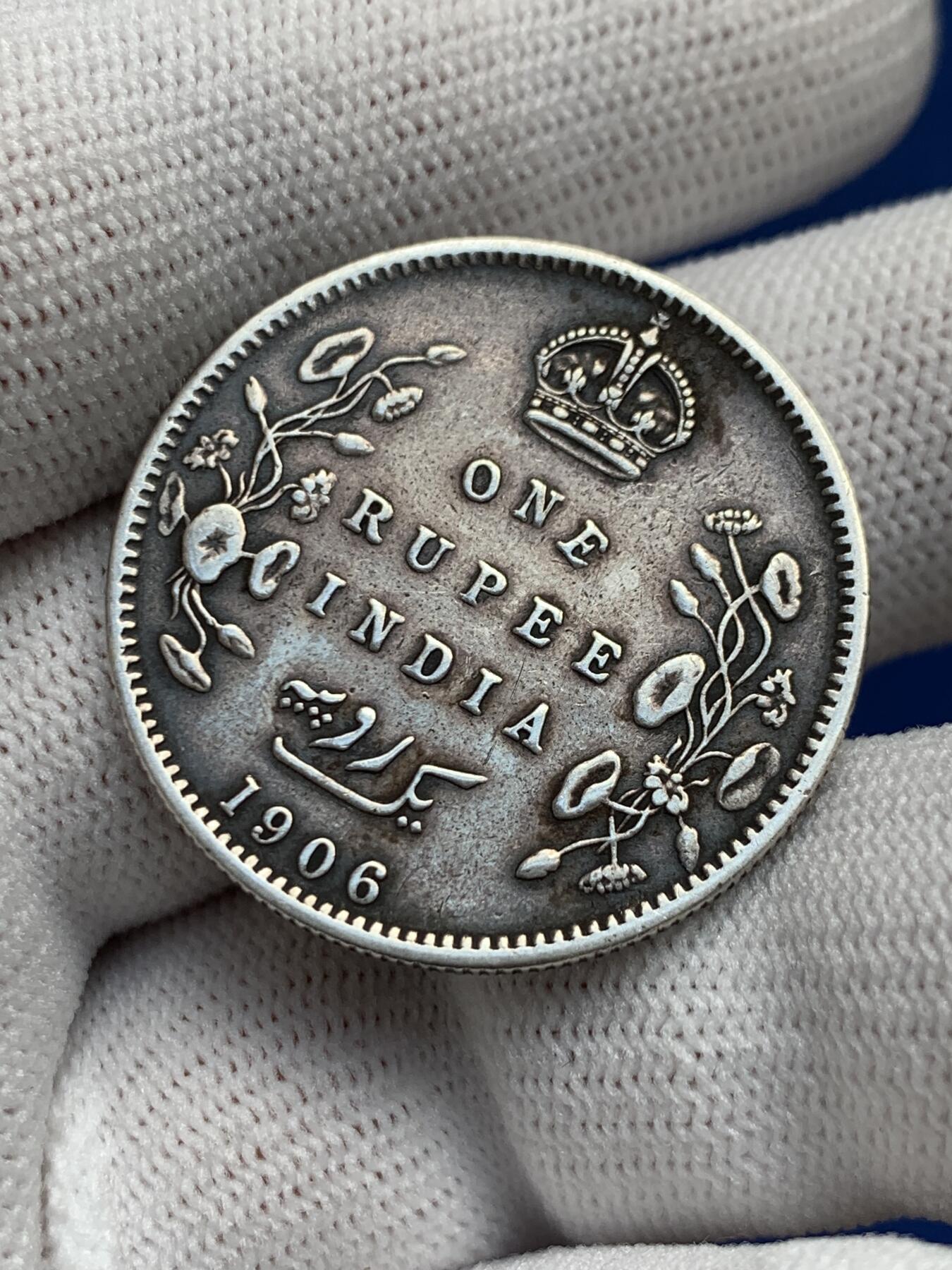 《竞宝斋》第277场- 周日，周一 2场连拍 （全场包邮） 英属印度1906年爱德华七世1卢比银币 深包浆