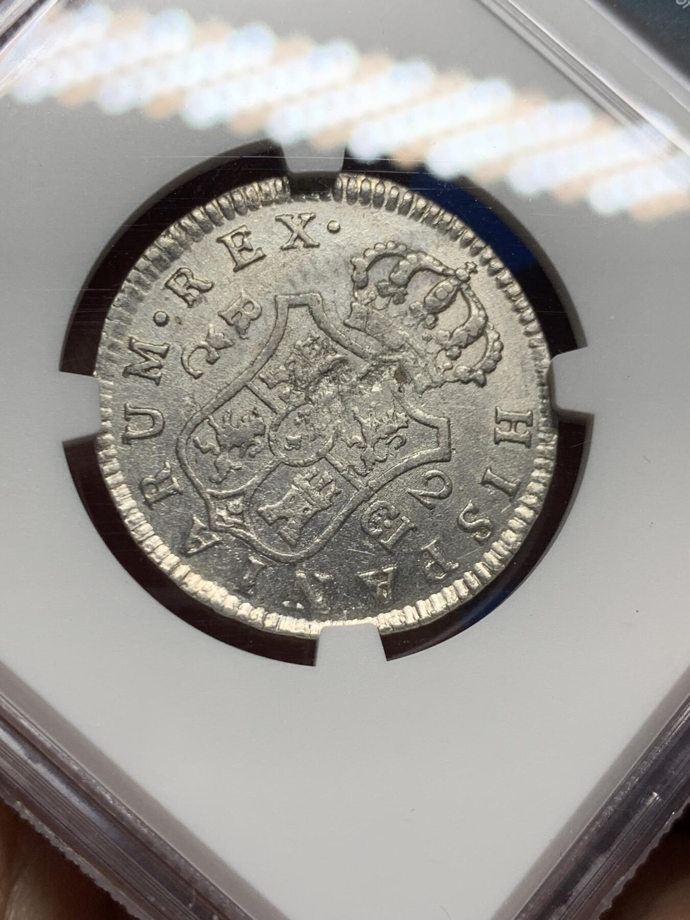 《竞宝斋》第277场- 周日，周一 2场连拍 （全场包邮） NGC AUD 西班牙1811斐迪南七世2雷亚尔银币