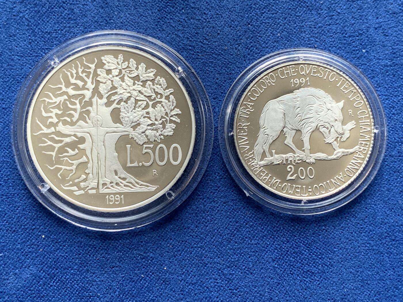 《竞宝斋》第277场- 周日，周一 2场连拍 （全场包邮） 5枚一组 意大利花神与动物精制银币 1000里拉1枚+500里拉3枚+200里拉1枚 4盒4证 835银