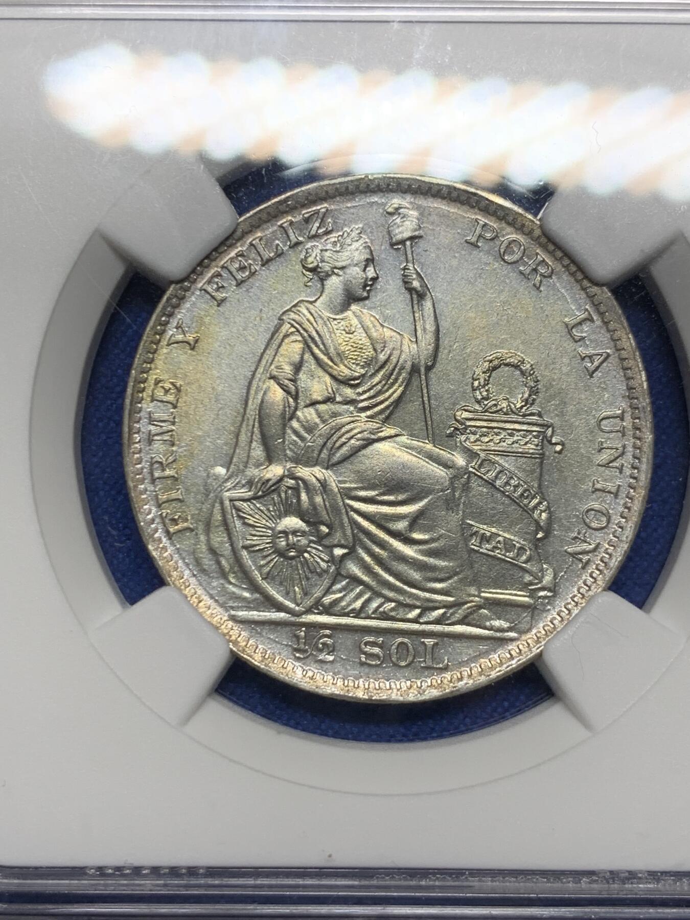 《竞宝斋》第277场- 周日，周一 2场连拍 （全场包邮） NGC UNCD 秘鲁1928年1/2坐洋