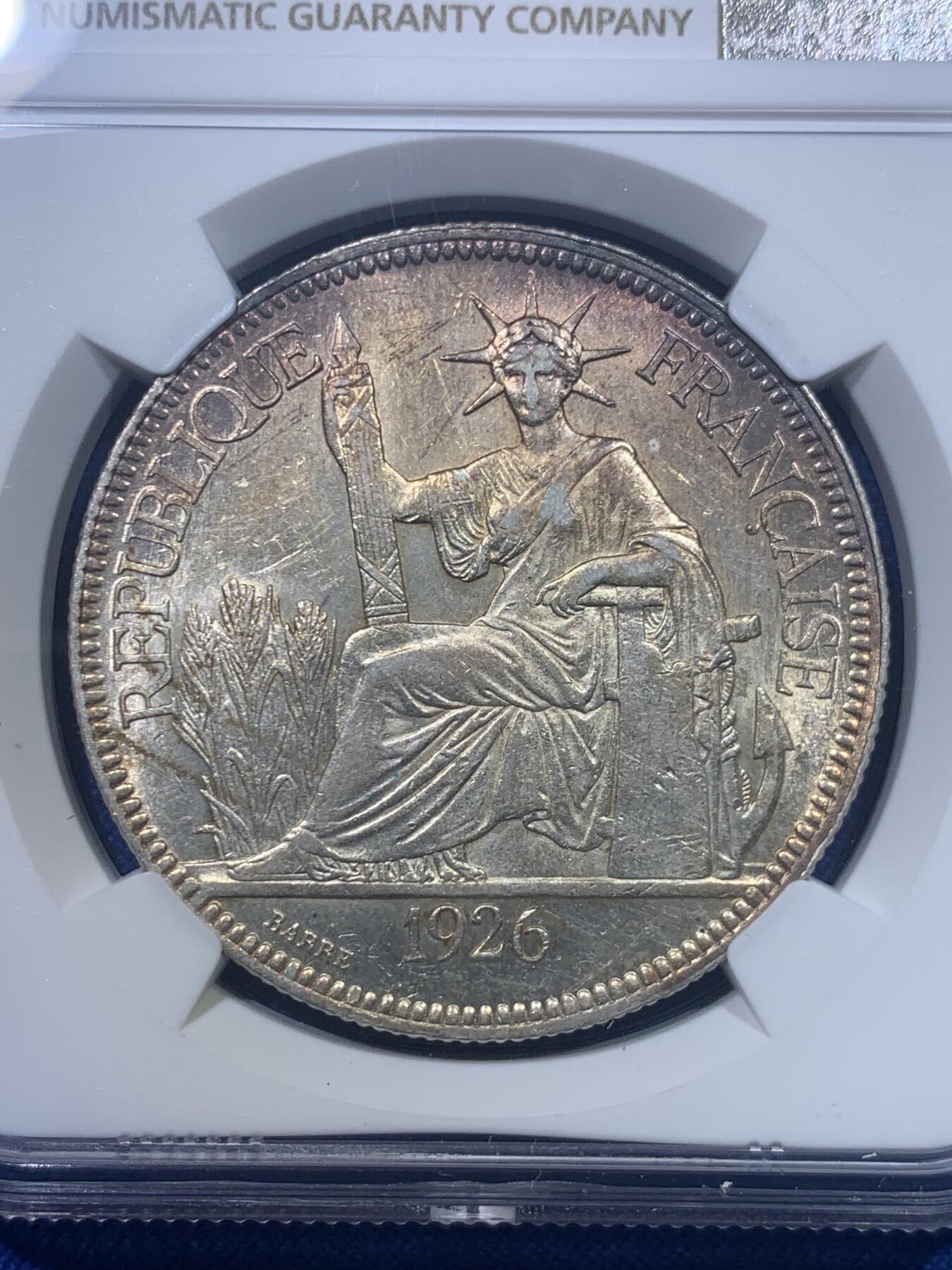 《竞宝斋》第277场- 周日，周一 2场连拍 （全场包邮） NGC AU58 法属印支 1926 坐人银币