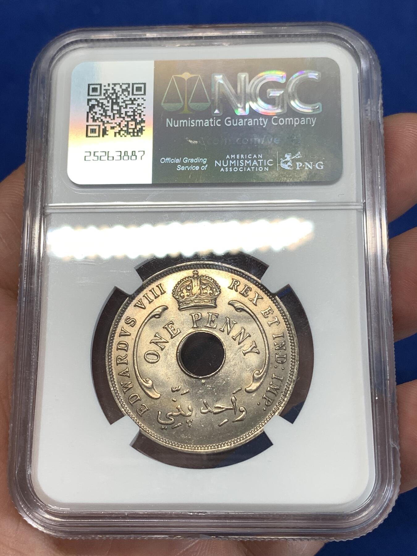 《竞宝斋》第277场- 周日，周一 2场连拍 （全场包邮） NGC MS63 1936H 英属东非 1便士 爱德华八世 正反面都有犀利转光 币面很大 严评 品相不错低评了 六芒星图案很有特色