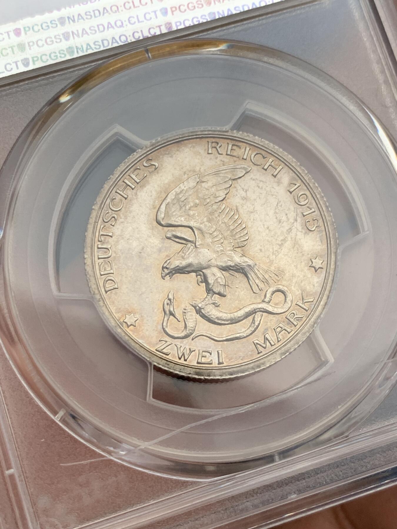 《竞宝斋》第277场- 周日，周一 2场连拍 （全场包邮） PCGS PR63CAM 德国1913年普鲁士战胜拿破仑2马克精制银币