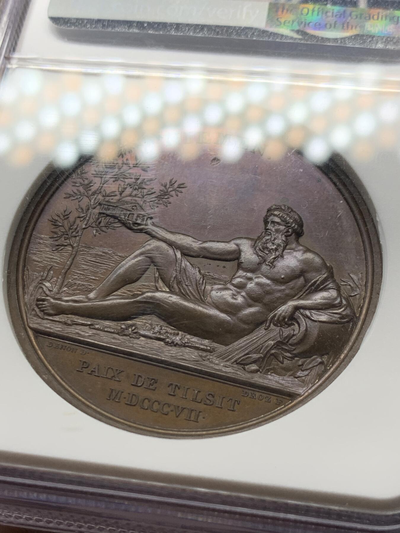 《竞宝斋》第277场- 周日，周一 2场连拍 （全场包邮） NGC MS63BN 法国 拿破仑一世 蒂尔西特和平 铜章  旨在纪念沙俄、普鲁士和法国之间的和平 非常少见的一款 迷人的状态