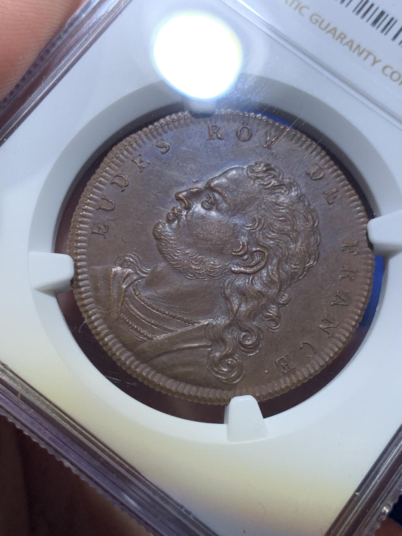 《竞宝斋》第277场- 周日，周一 2场连拍 （全场包邮） NGC MS62BN 法国1830-48国王厄德铜章