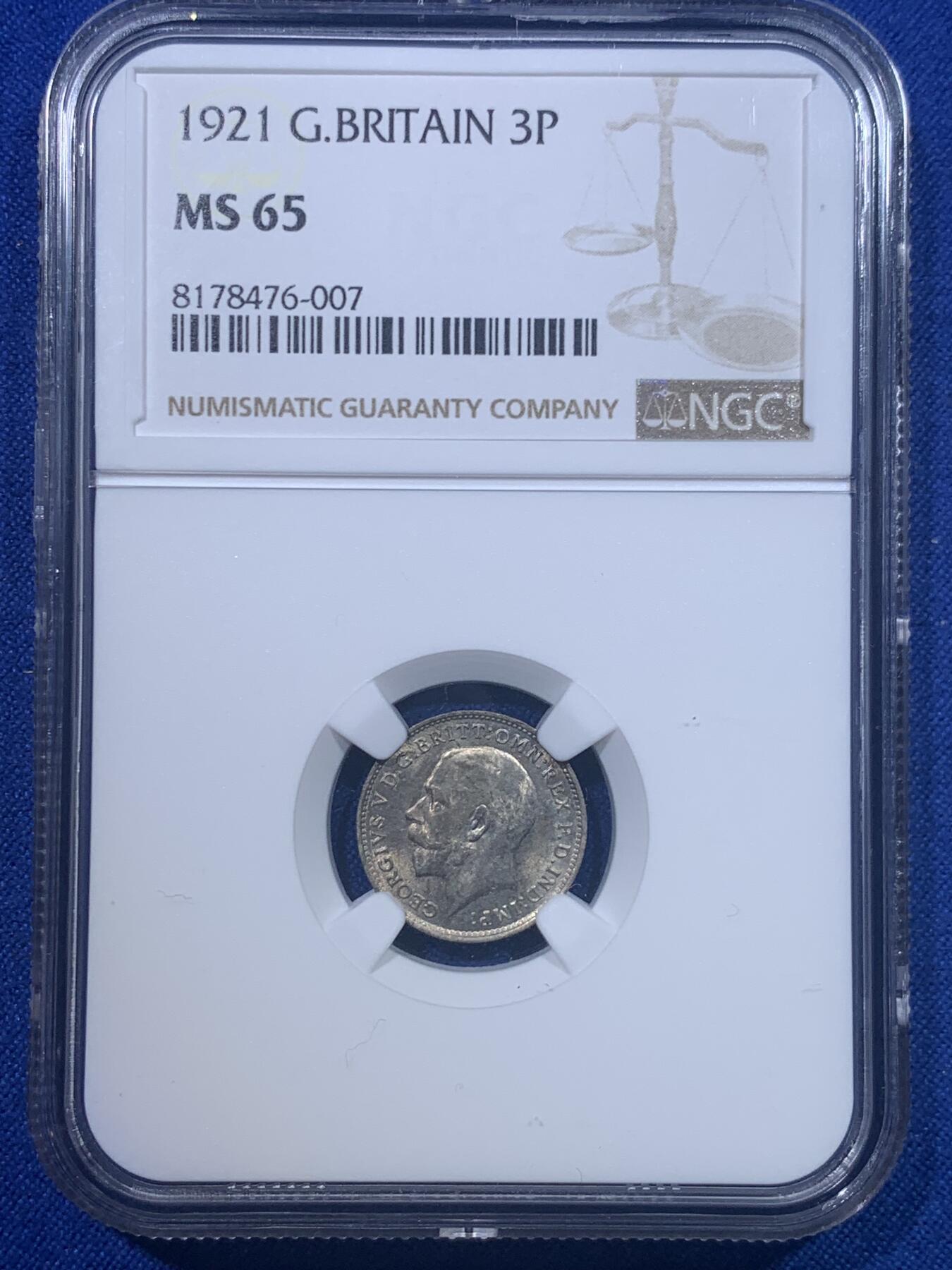 《竞宝斋》第277场- 周日，周一 2场连拍 （全场包邮） NGC MS65 英国1921年乔治五世3便士银币 亚军分 流通银币中的最小面值，作为日常流通中不可或缺的找零，保留着102年前刚从造币厂产出的品质，非常难得。