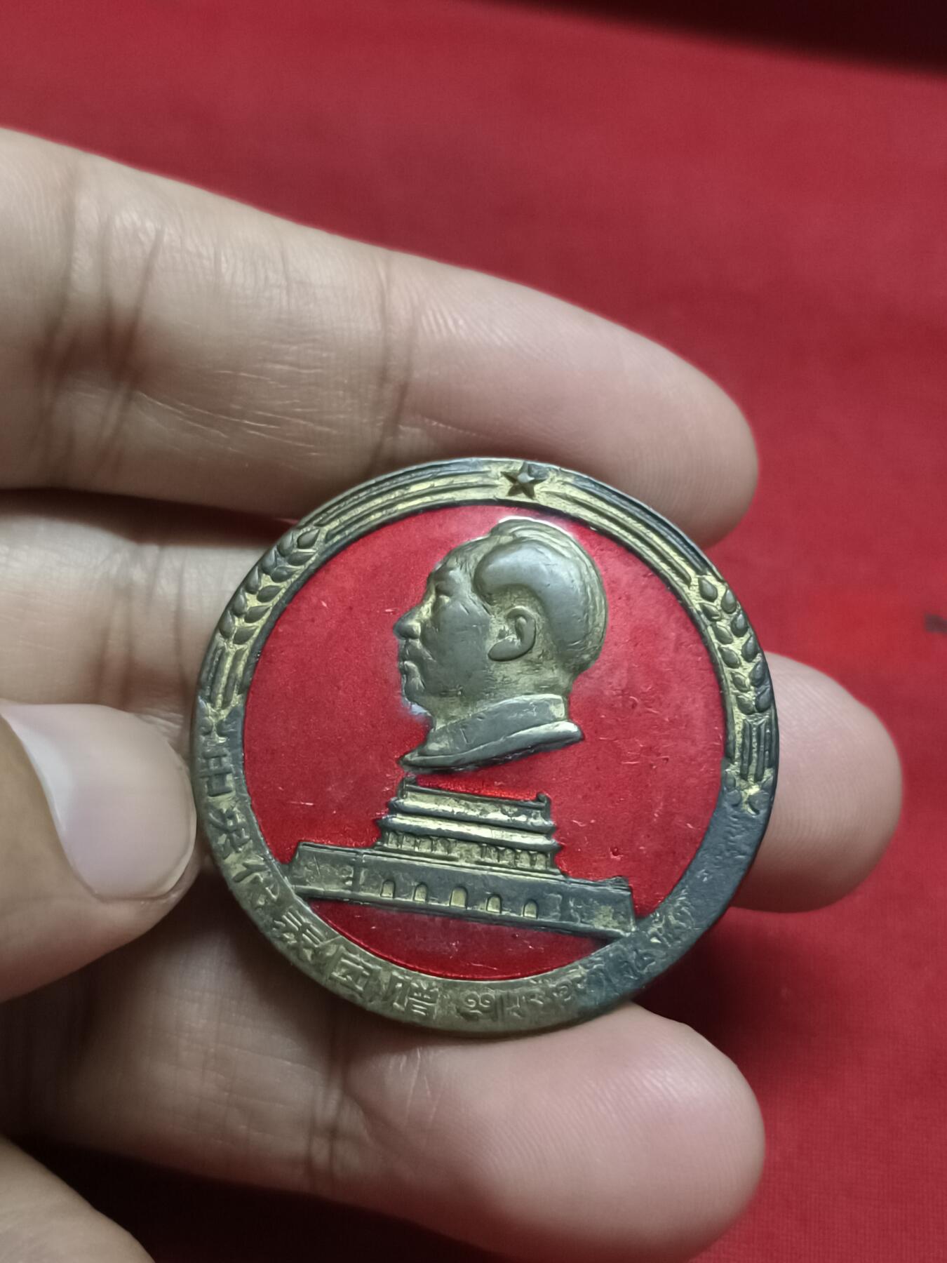 🇨🇳红色纪念～徽章专拍 1956年代表团赠，铜制鎏金珐琅完好
